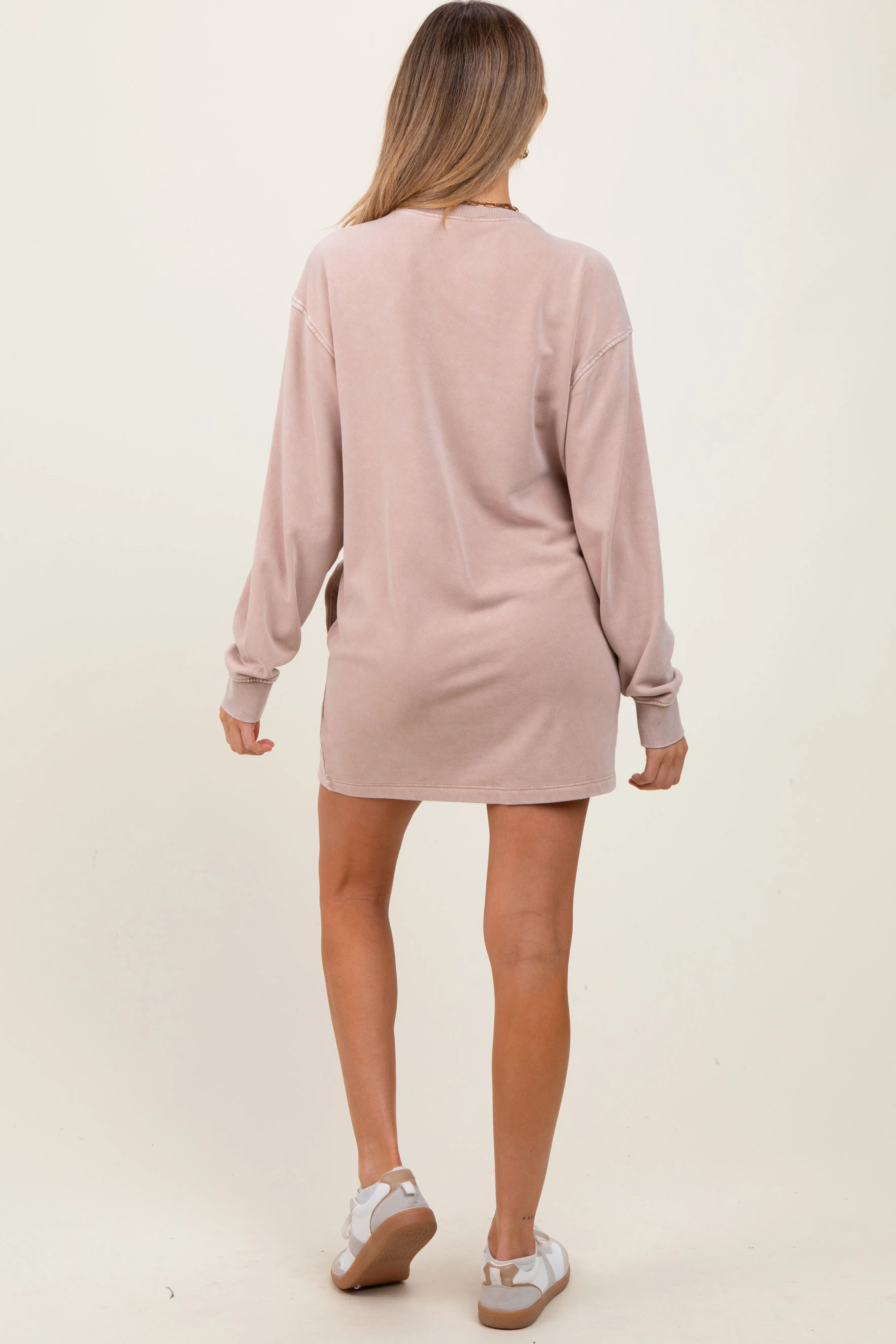Taupe Long Sleeve Oversized Sweatshirt Maternity Mini Dress sold by Pinkblush product image thumbnail 4