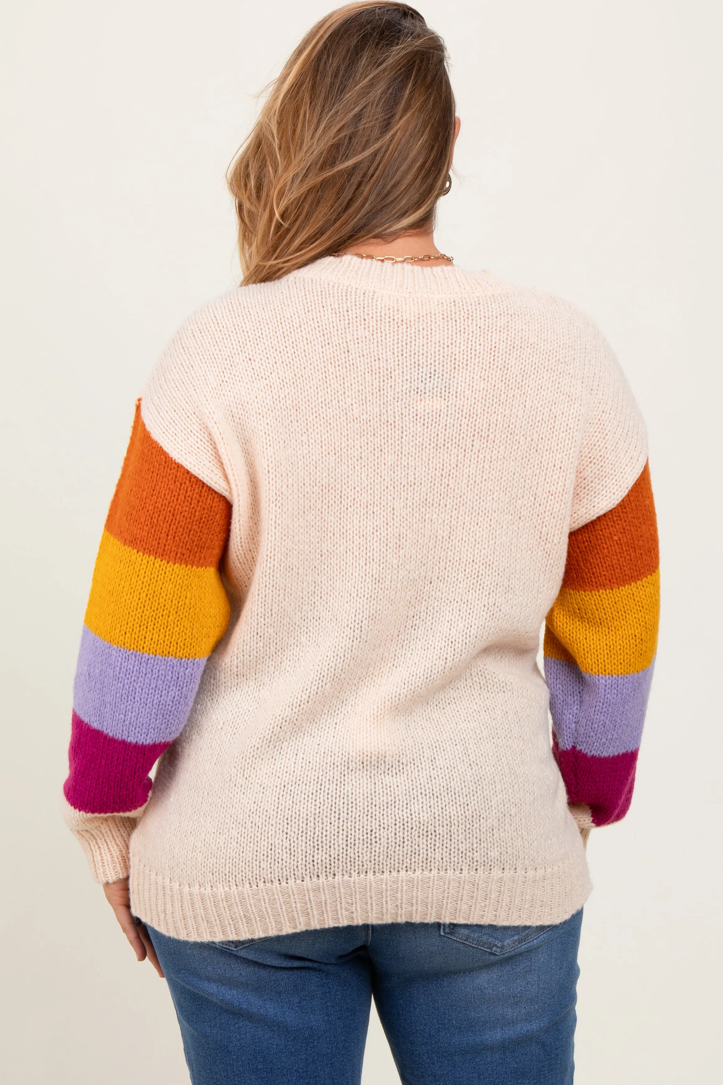 Cream Colorblock Sleeve Maternity Plus Sweater sold by Pinkblush product image thumbnail 3