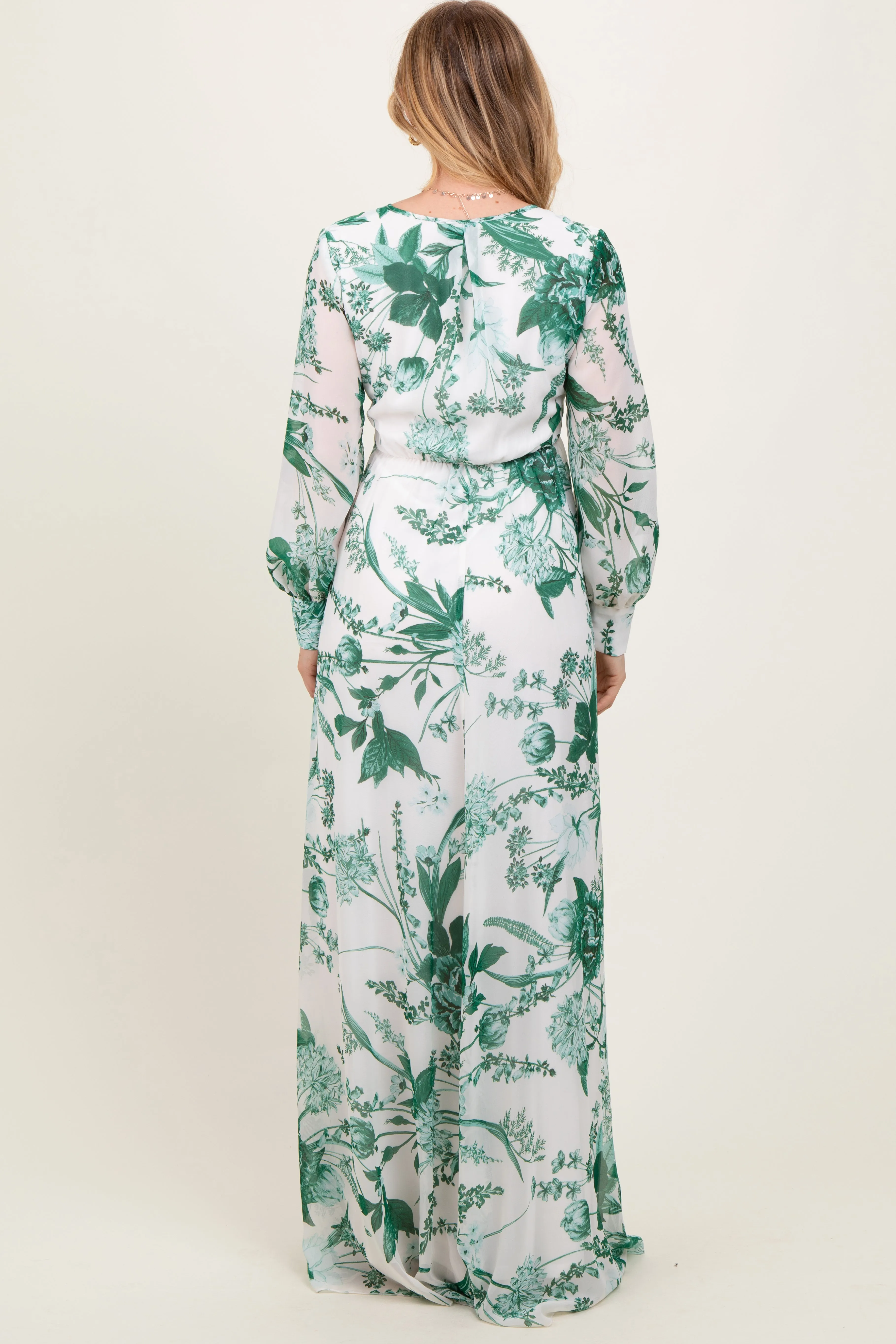 Forest Green Floral Chiffon Long Sleeve Maxi Dress sold by Pinkblush product image thumbnail 4