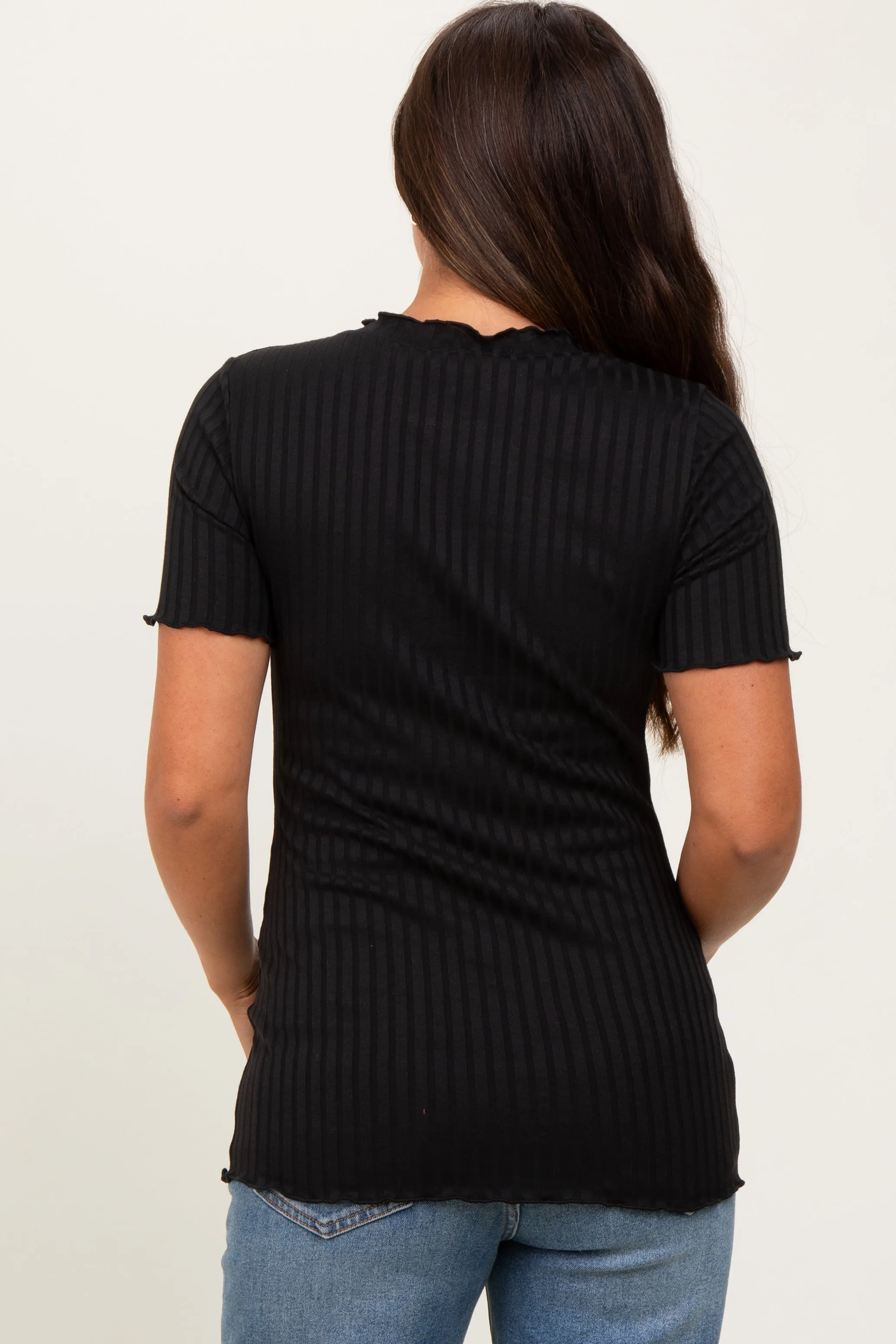 Black Ribbed Short Sleeve Maternity Top sold by Pinkblush product image thumbnail 4