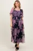 Navy Smocked Top Mesh Ruffled Midi Dress sold by Pinkblush