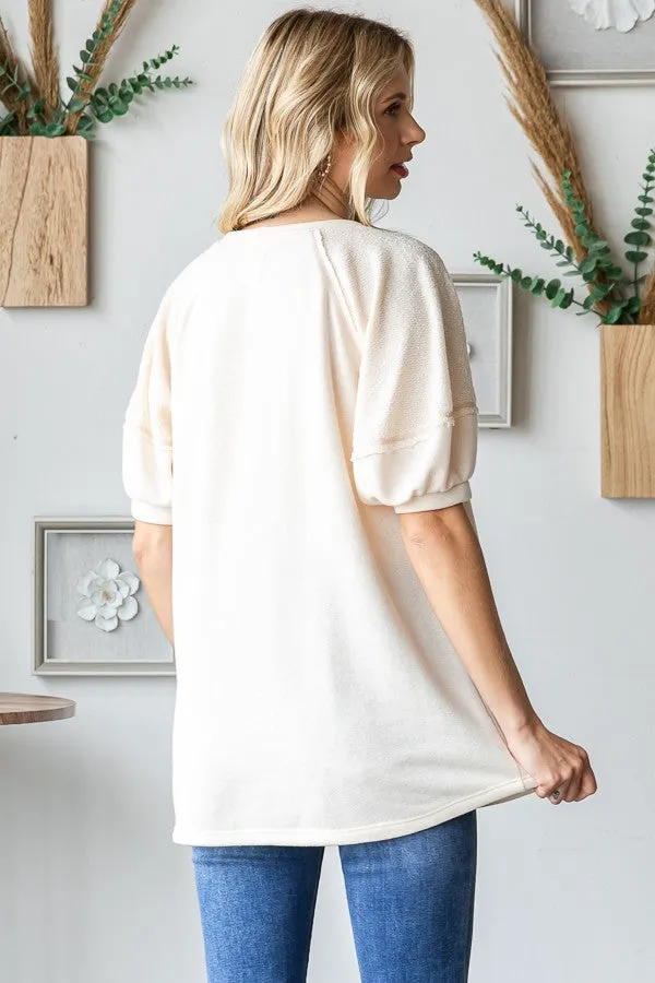 Cream Terry Contrast Short Sleeve Top sold by Pinkblush product image thumbnail 3