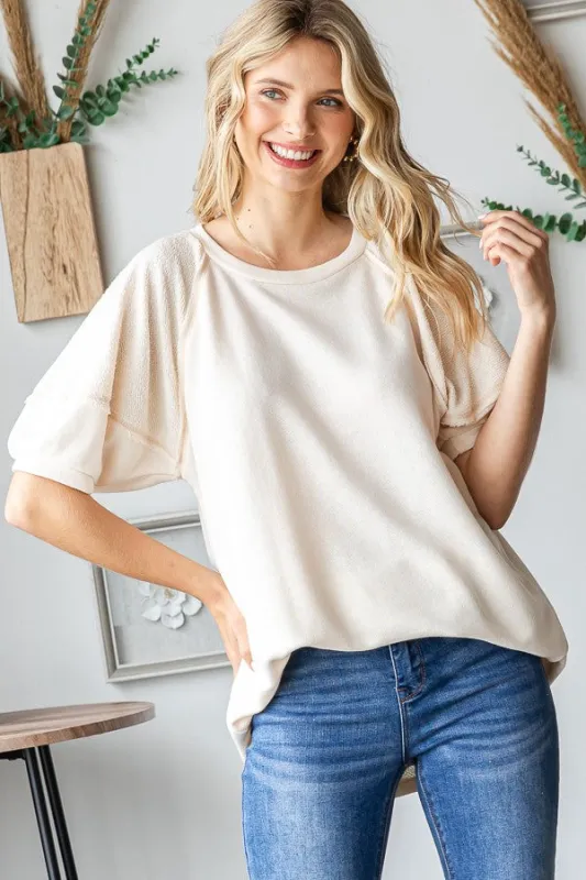 Cream Terry Contrast Short Sleeve Top sold by Pinkblush