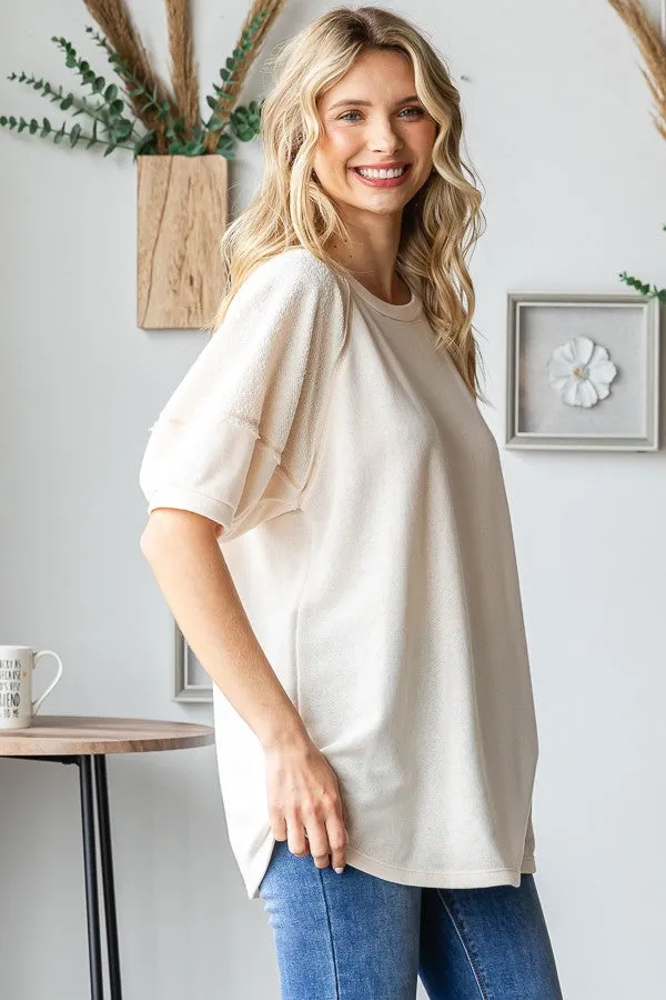 Cream Terry Contrast Short Sleeve Top sold by Pinkblush product image thumbnail 2