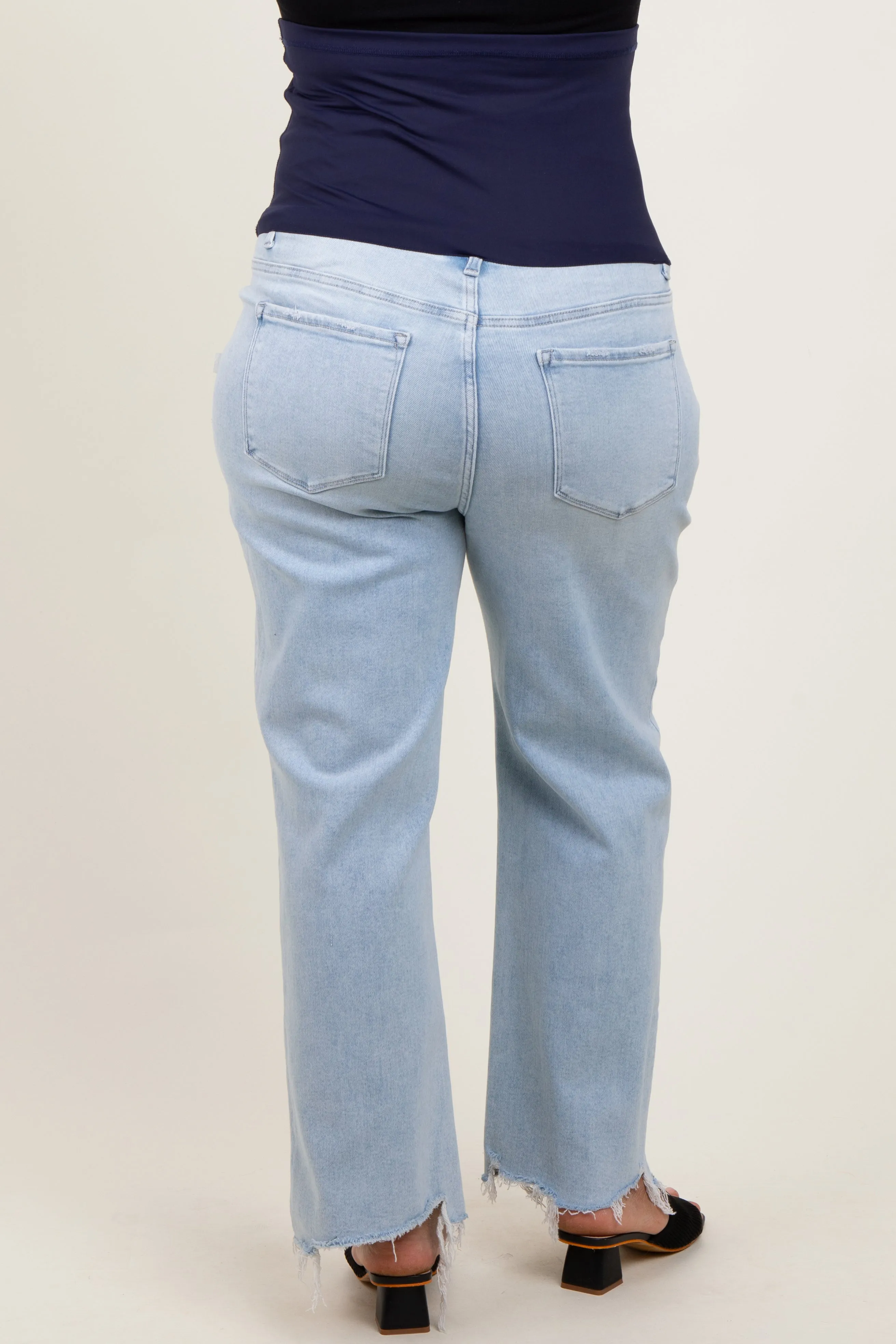 Light Blue Distressed Hem Slim Wide Leg Maternity Plus Jeans sold by Pinkblush product image thumbnail 4