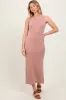 Peach Solid Ribbed Sleeveless Slit Maxi Dress sold by Pinkblush