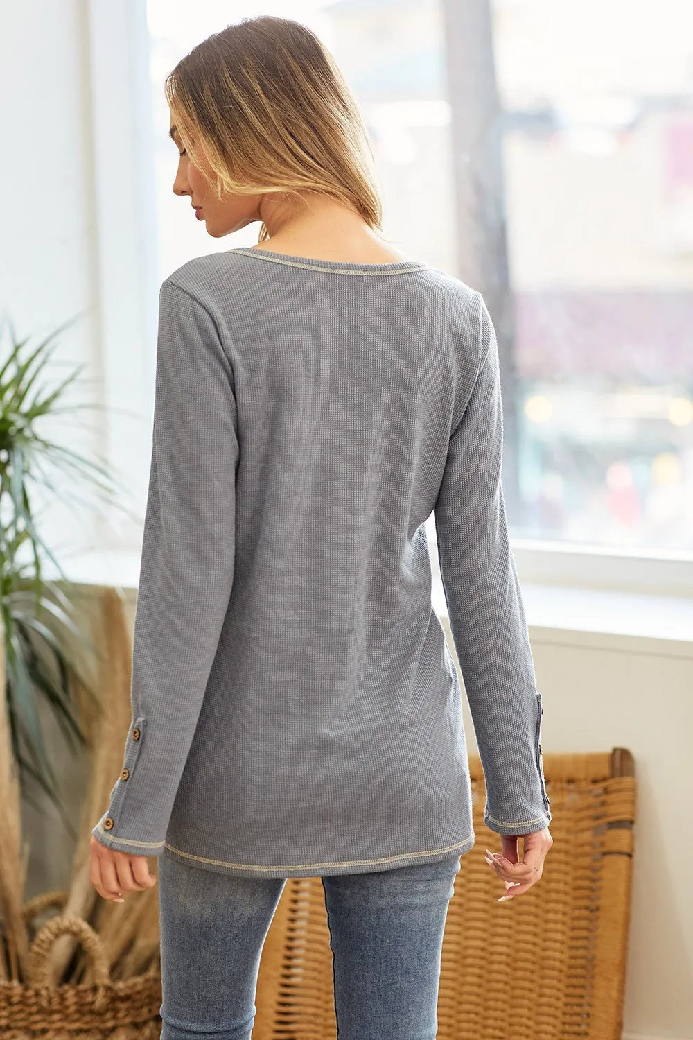 Blue Button Detail Long Sleeve Thermal Top sold by Pinkblush product image thumbnail 3