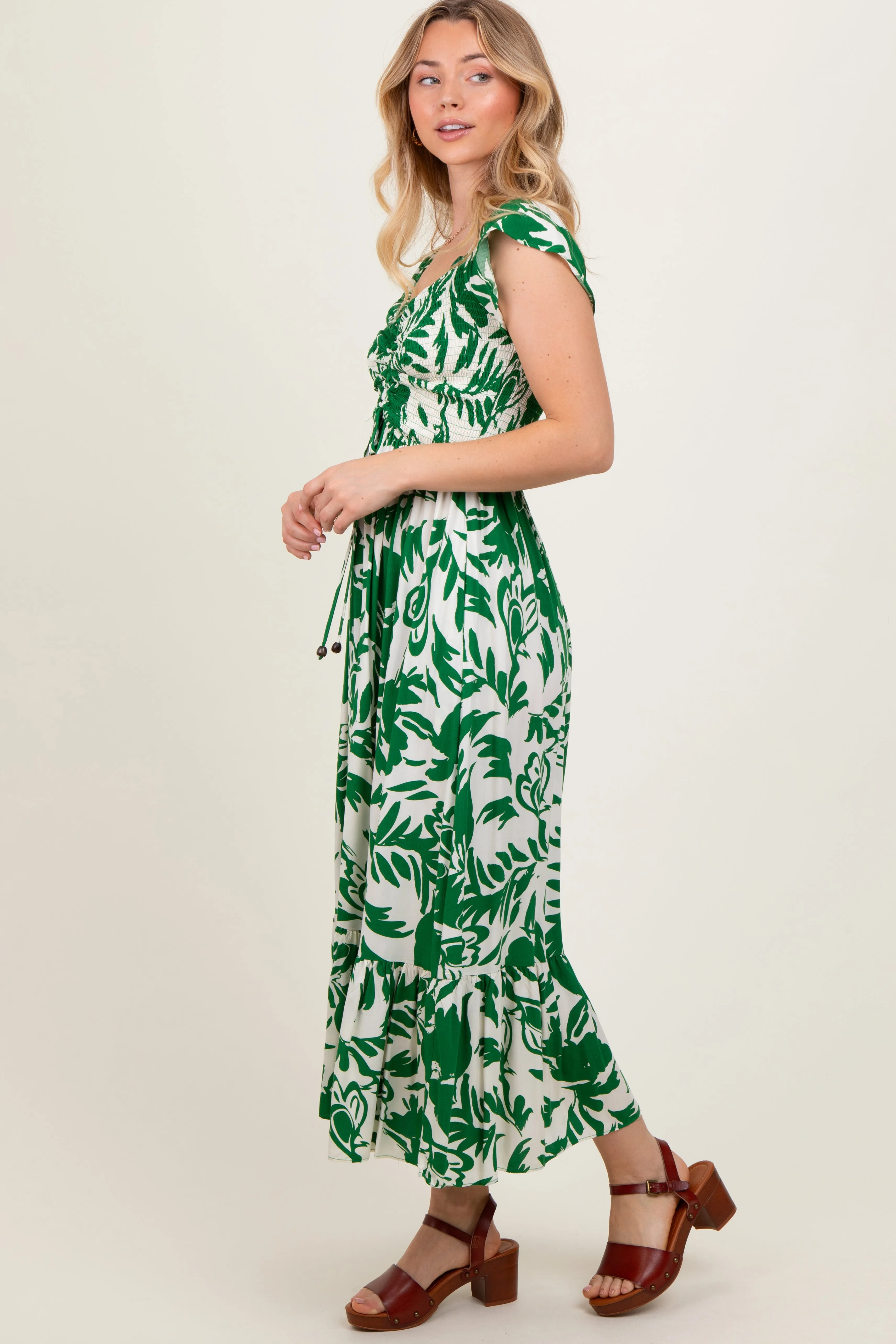 Green Cream Smocked Top Midi Dress sold by Pinkblush product image thumbnail 3