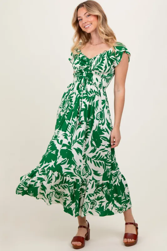 Green Cream Smocked Top Midi Dress sold by Pinkblush