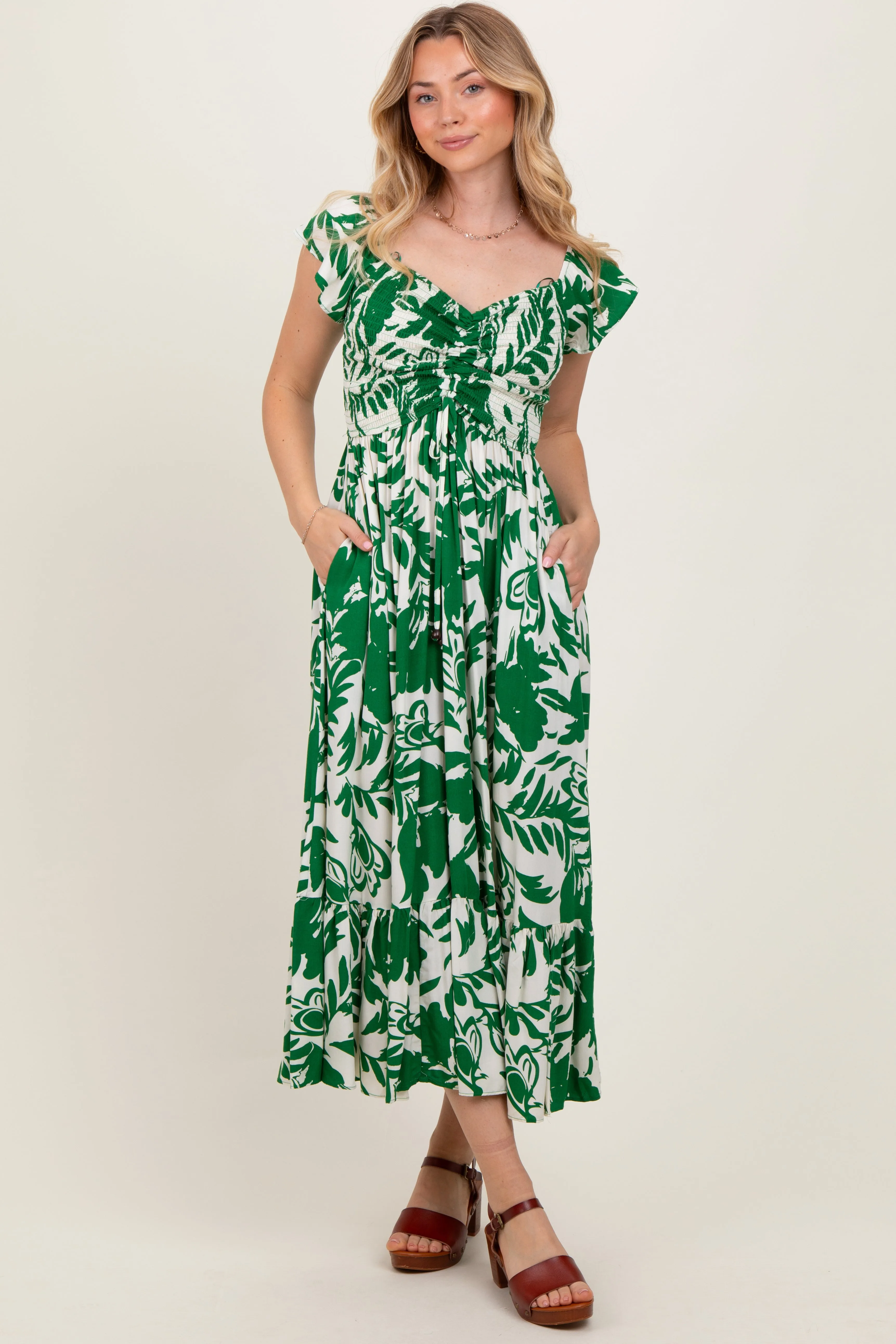 Green Cream Smocked Top Midi Dress sold by Pinkblush product image thumbnail 2