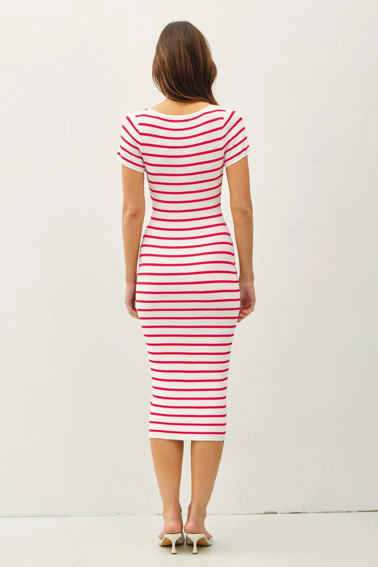 Red Striped Square Neck Short Sleeve Midi Dress sold by Pinkblush product image thumbnail 3