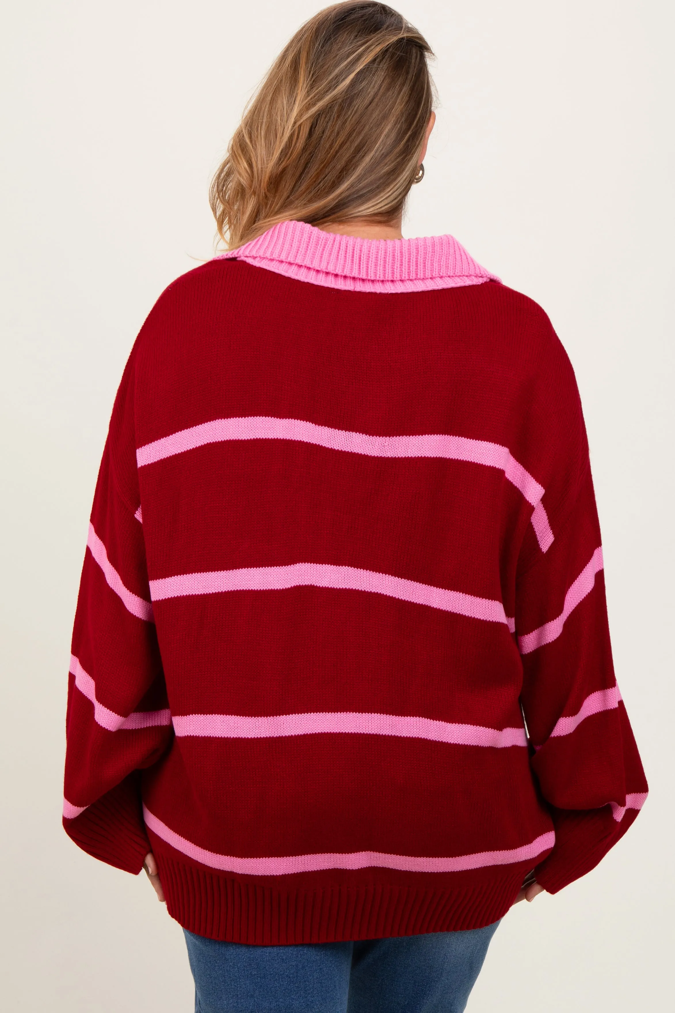 Red Striped Collared Maternity Plus Sweater sold by Pinkblush product image thumbnail 3