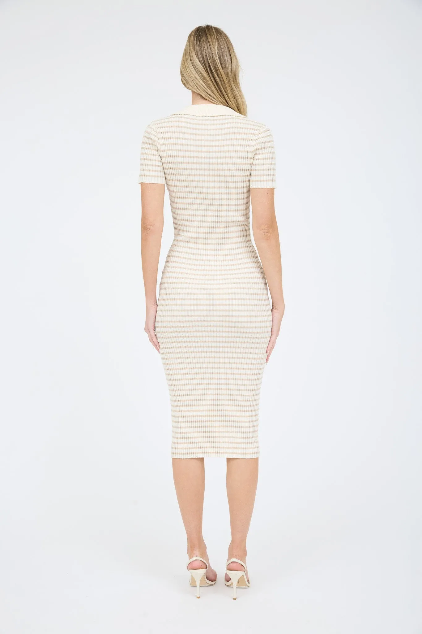 Ivory Striped Knit Collared Midi Dress sold by Pinkblush product image thumbnail 3