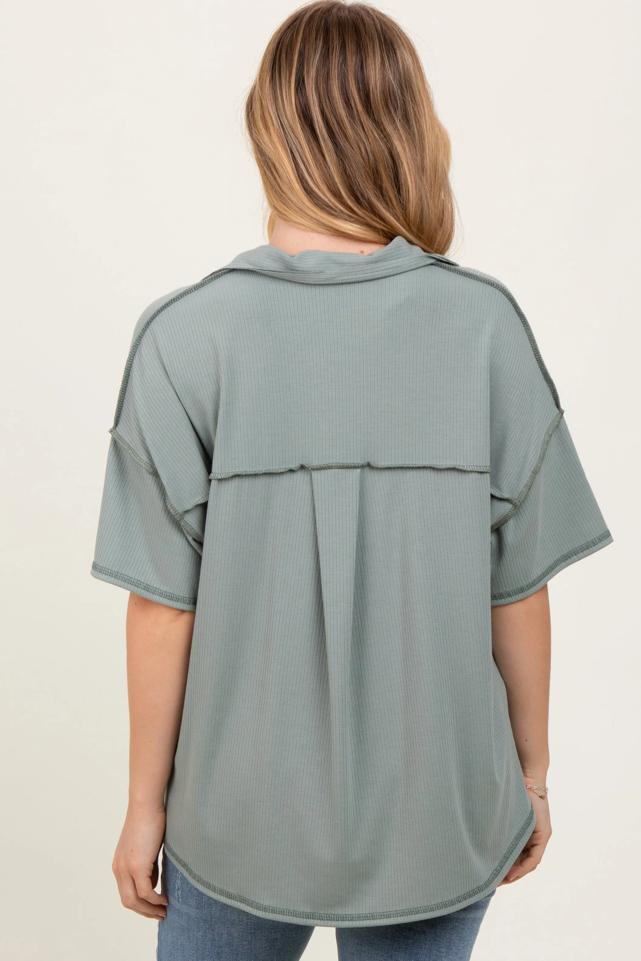Olive Solid Ribbed Collar V-Neck Tunic Top sold by Pinkblush product image thumbnail 3