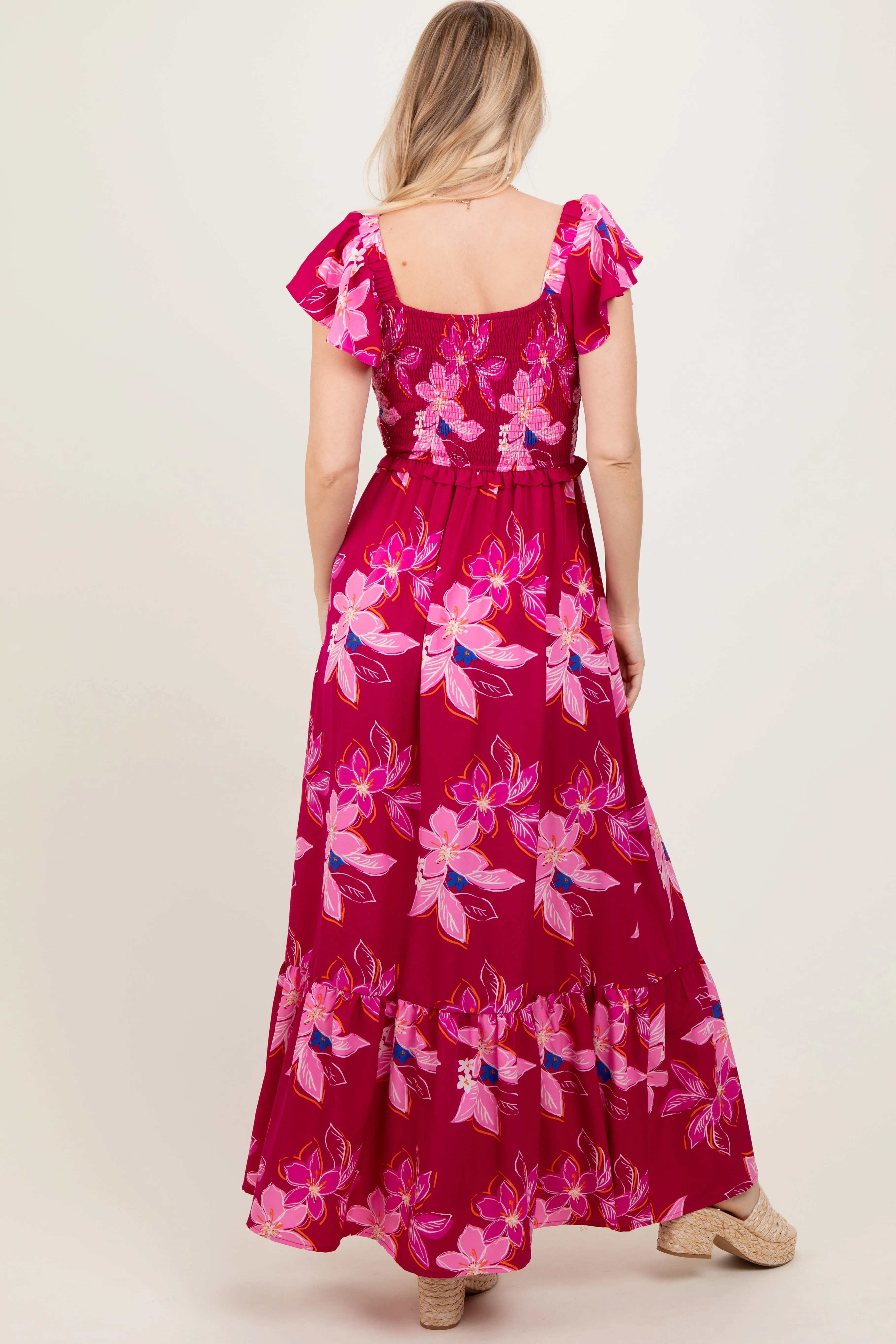 Magenta Floral Smocked Cinched Top Maxi Dress sold by Pinkblush product image thumbnail 3