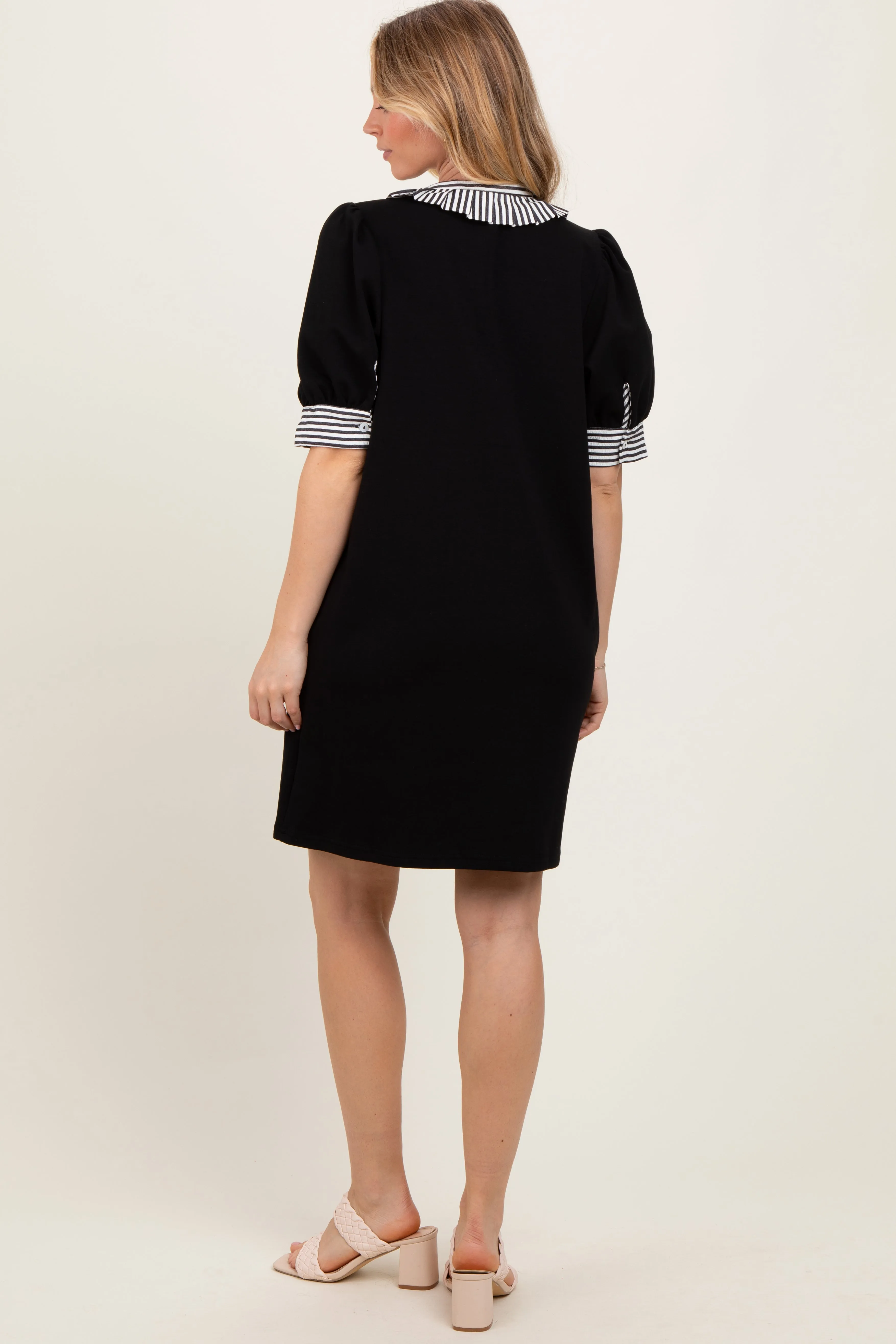 Black Mock Neck Contrast Striped Trim Mini Dress sold by Pinkblush product image thumbnail 3