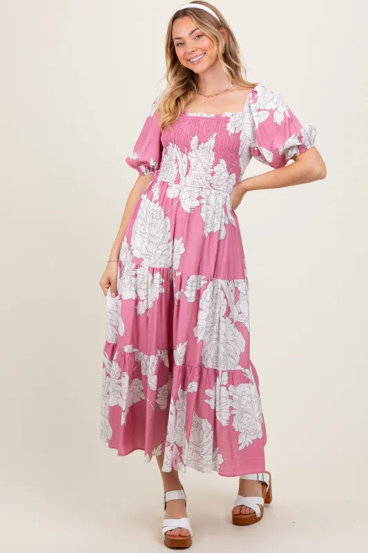 Pink Floral Smocked Front Tie Cutout Maxi Dress sold by Pinkblush