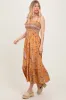 Peach Paisley Shoulder Tie Smocked Maxi Dress sold by Pinkblush