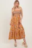 Peach Paisley Shoulder Tie Smocked Maxi Dress sold by Pinkblush