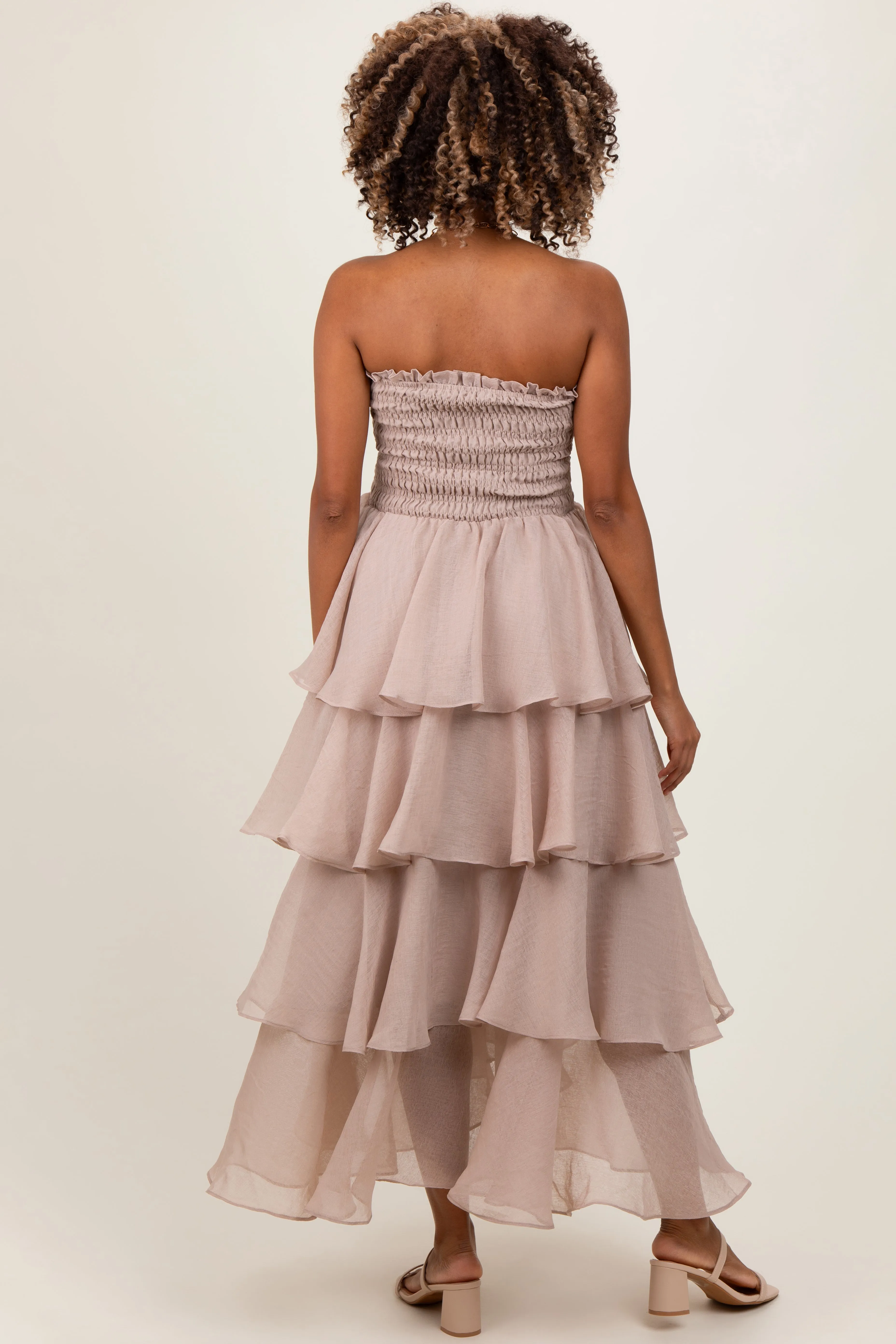 Beige Layered Maternity Maxi Dress sold by Pinkblush product image thumbnail 2