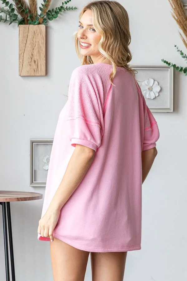 Pink Terry Contrast Short Sleeve Top sold by Pinkblush product image thumbnail 3