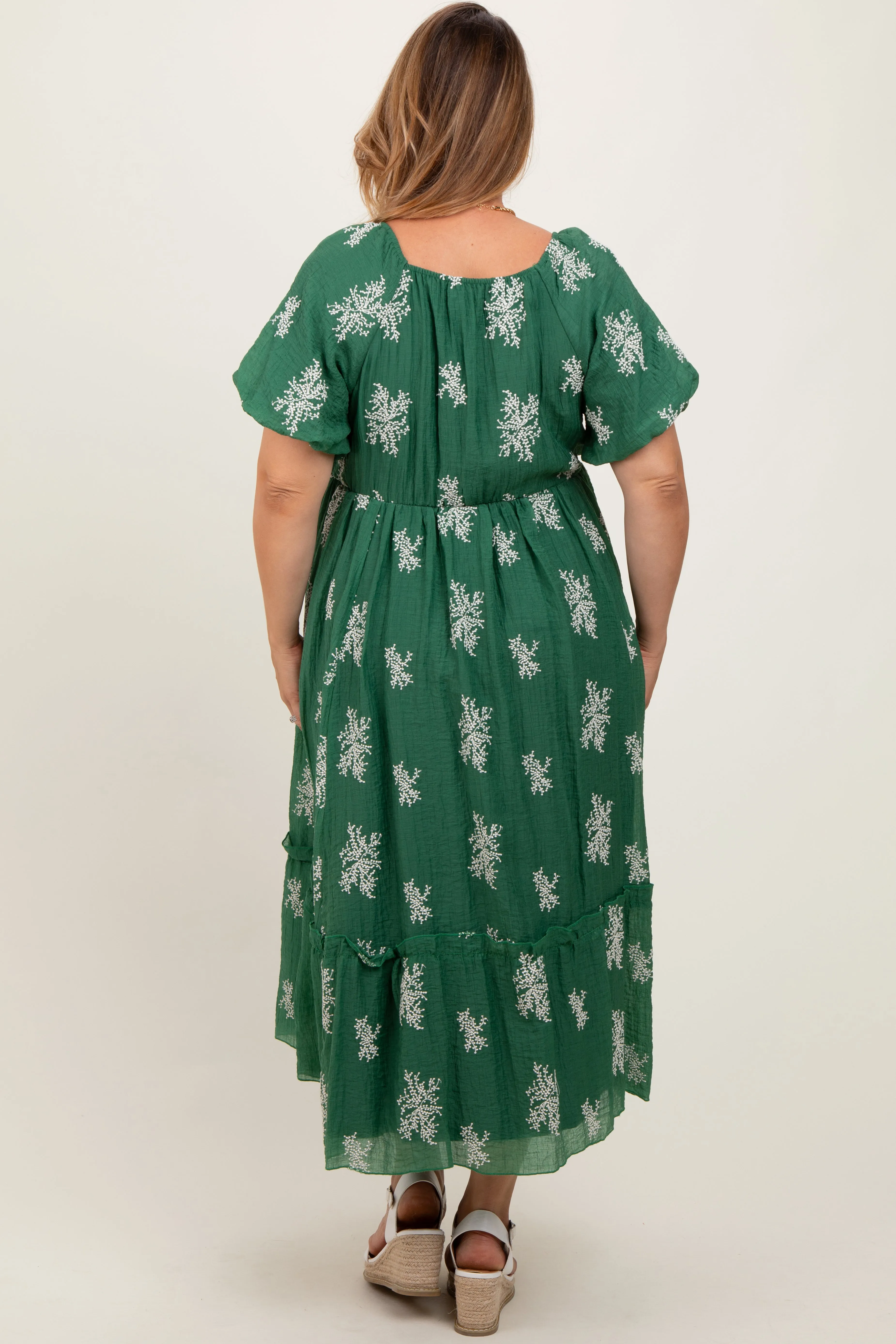 Green Floral Print Ruffle Hem Maternity Plus Midi Dress sold by Pinkblush product image thumbnail 3
