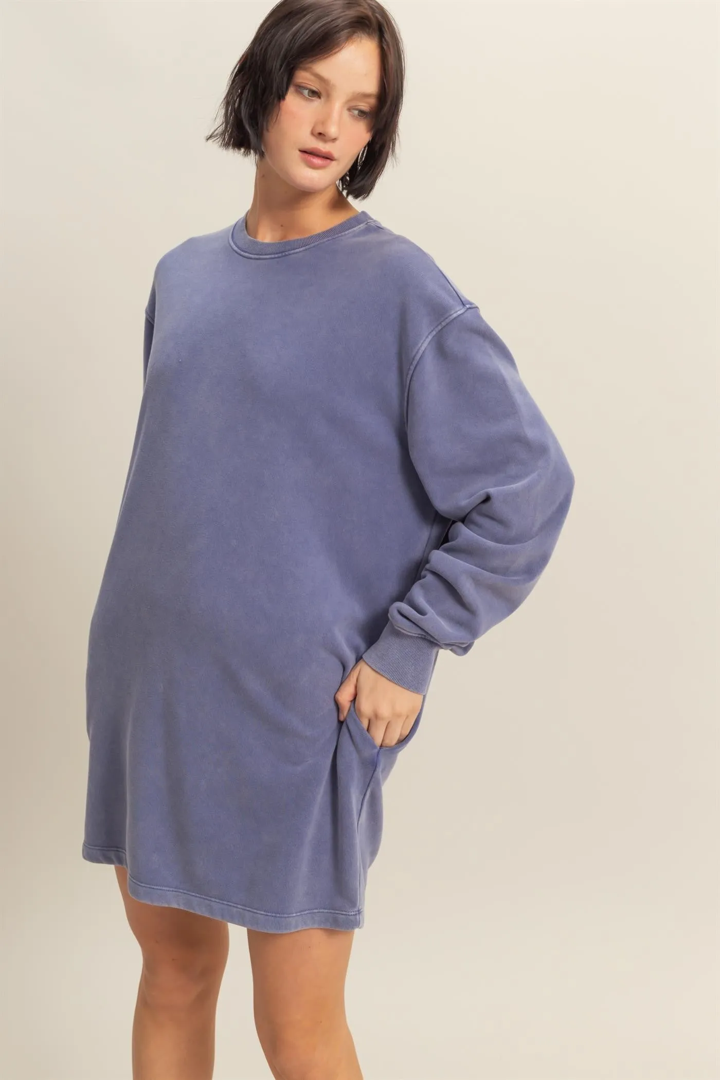 Light Blue Long Sleeve Oversized Sweatshirt Mini Dress sold by Pinkblush product image thumbnail 2
