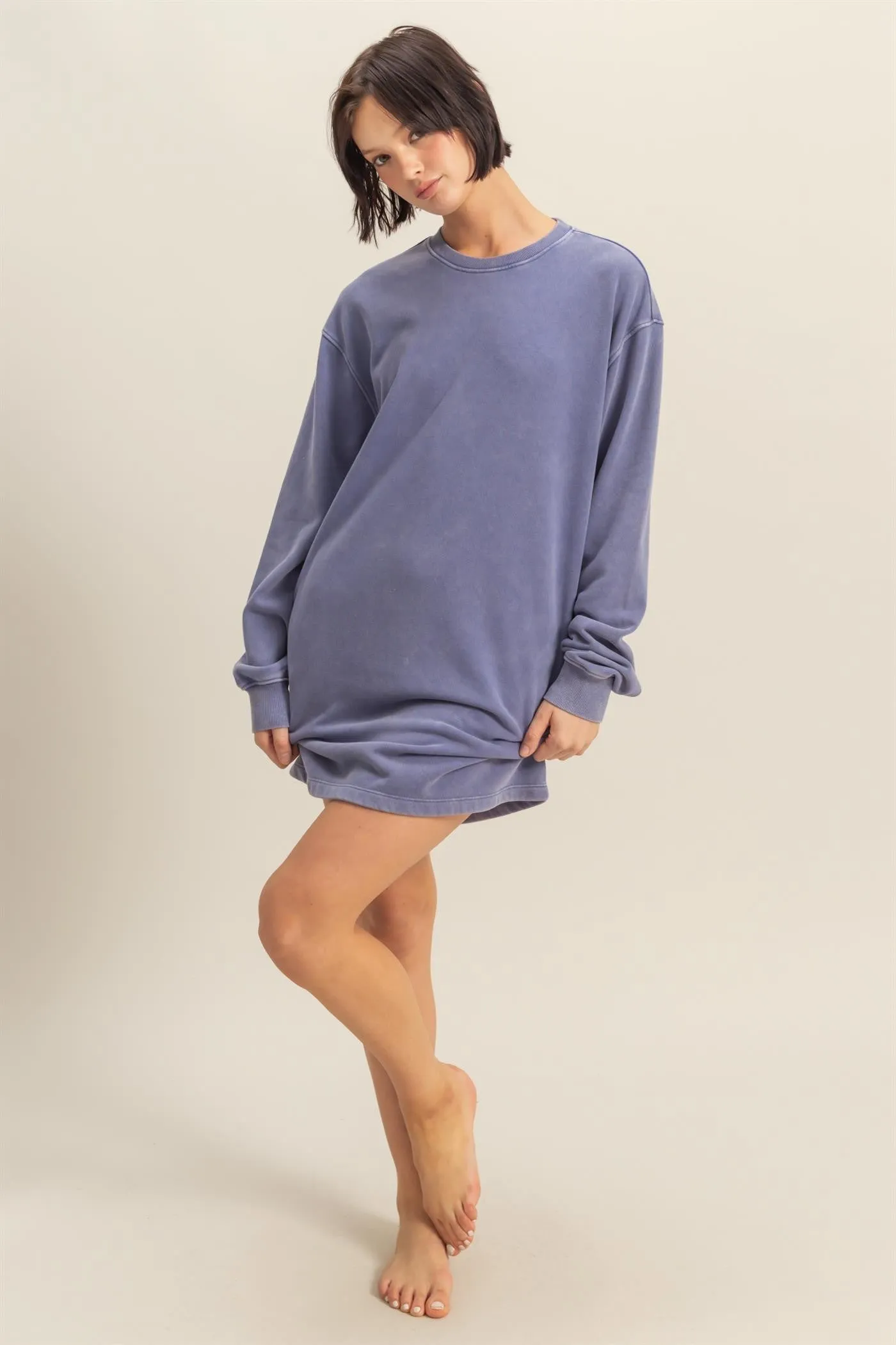 Light Blue Long Sleeve Oversized Sweatshirt Mini Dress sold by Pinkblush product image thumbnail 4