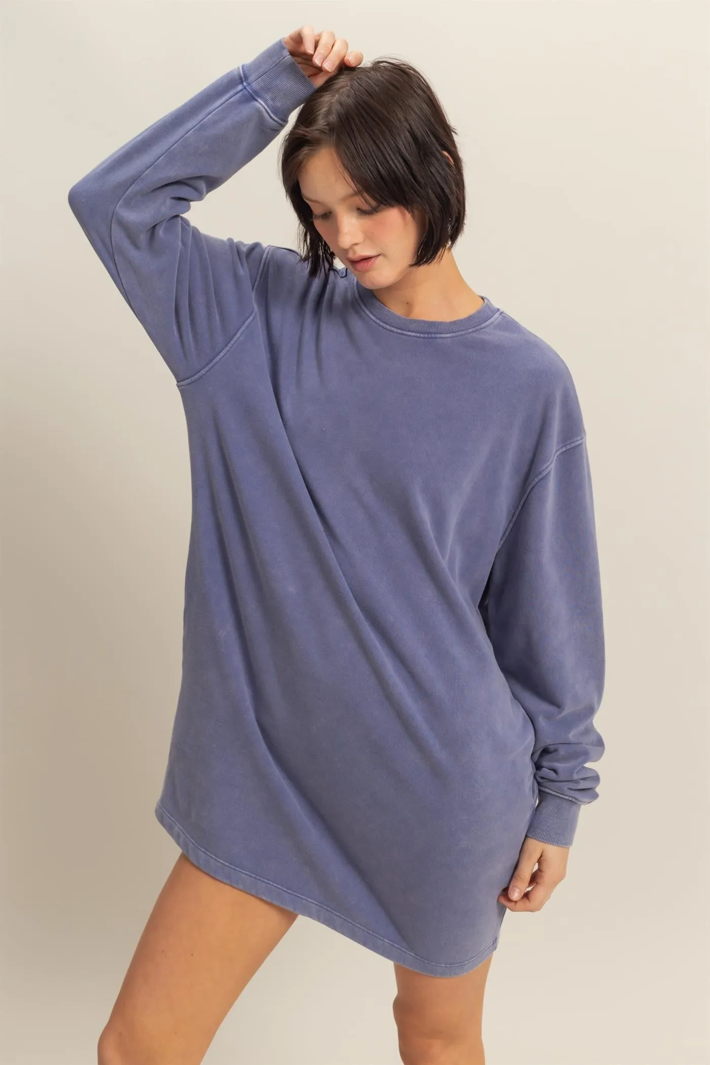Light Blue Long Sleeve Oversized Sweatshirt Mini Dress sold by Pinkblush