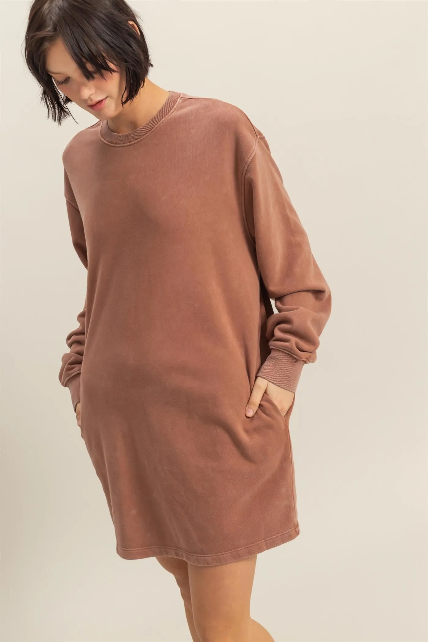 Camel Long Sleeve Oversized Sweatshirt Mini Dress sold by Pinkblush product image thumbnail 2