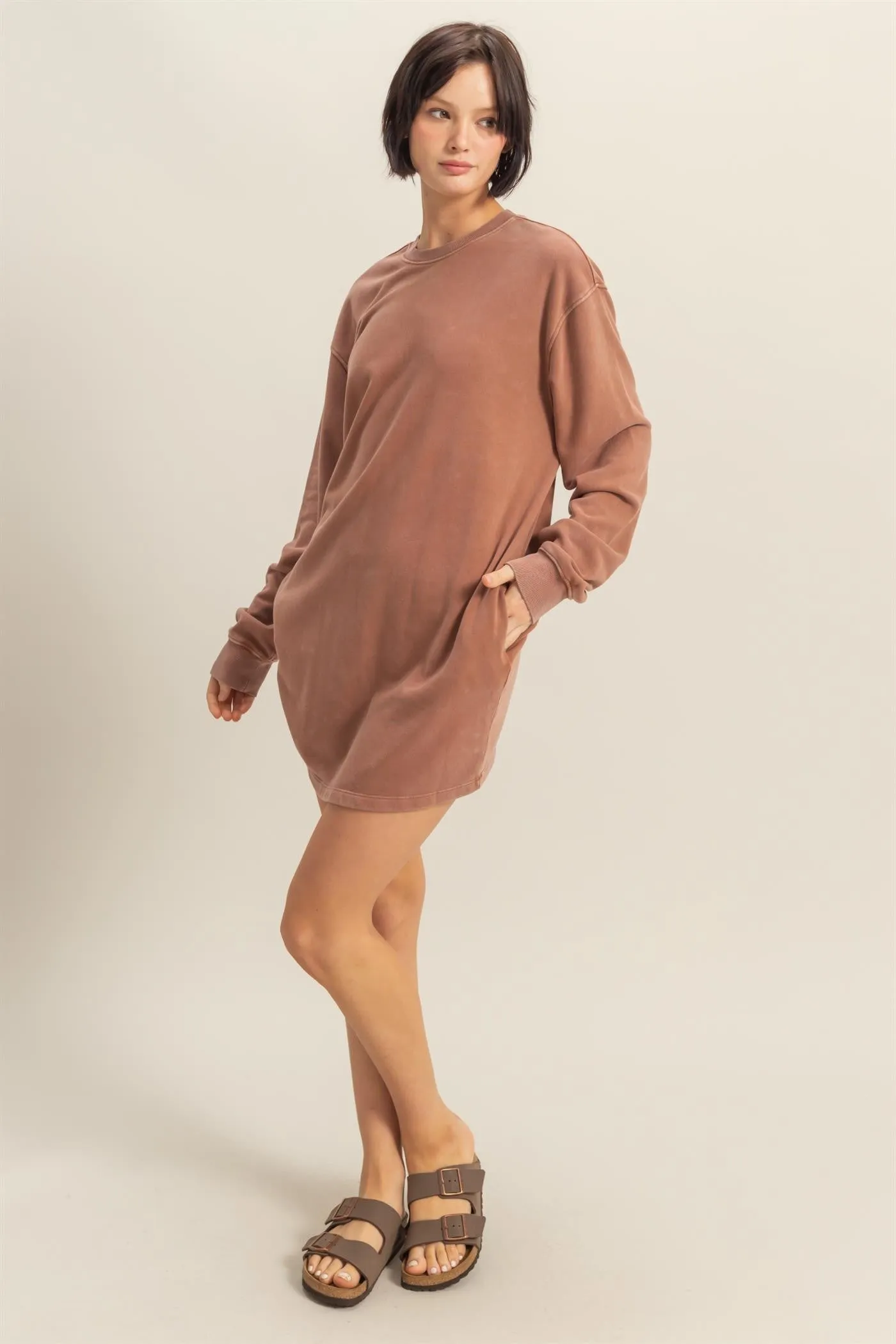 Camel Long Sleeve Oversized Sweatshirt Mini Dress sold by Pinkblush product image thumbnail 4