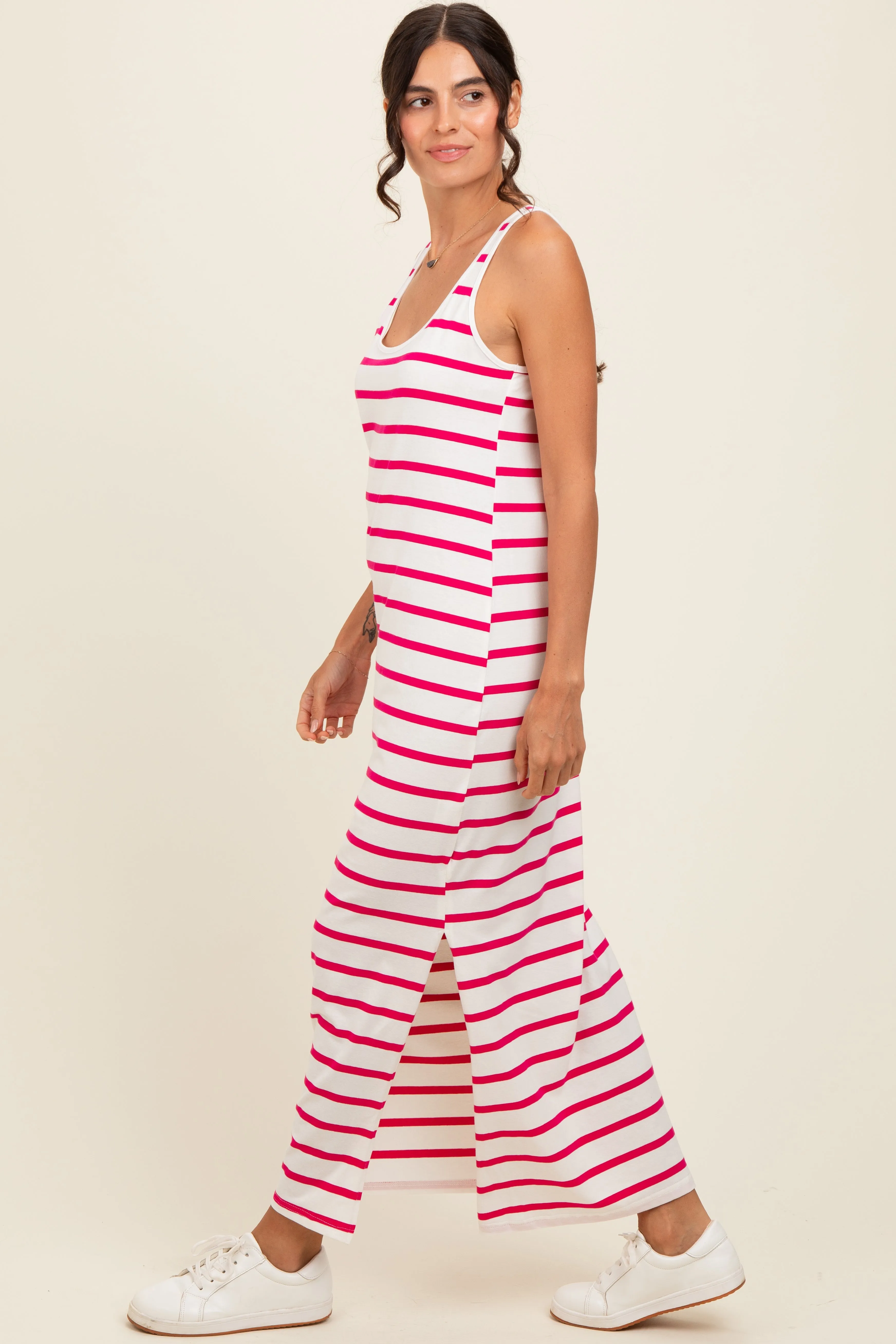 Fuchsia Striped Sleeveless Side Slit Maxi Dress sold by Pinkblush product image thumbnail 3