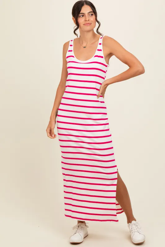 Fuchsia Striped Sleeveless Side Slit Maxi Dress sold by Pinkblush