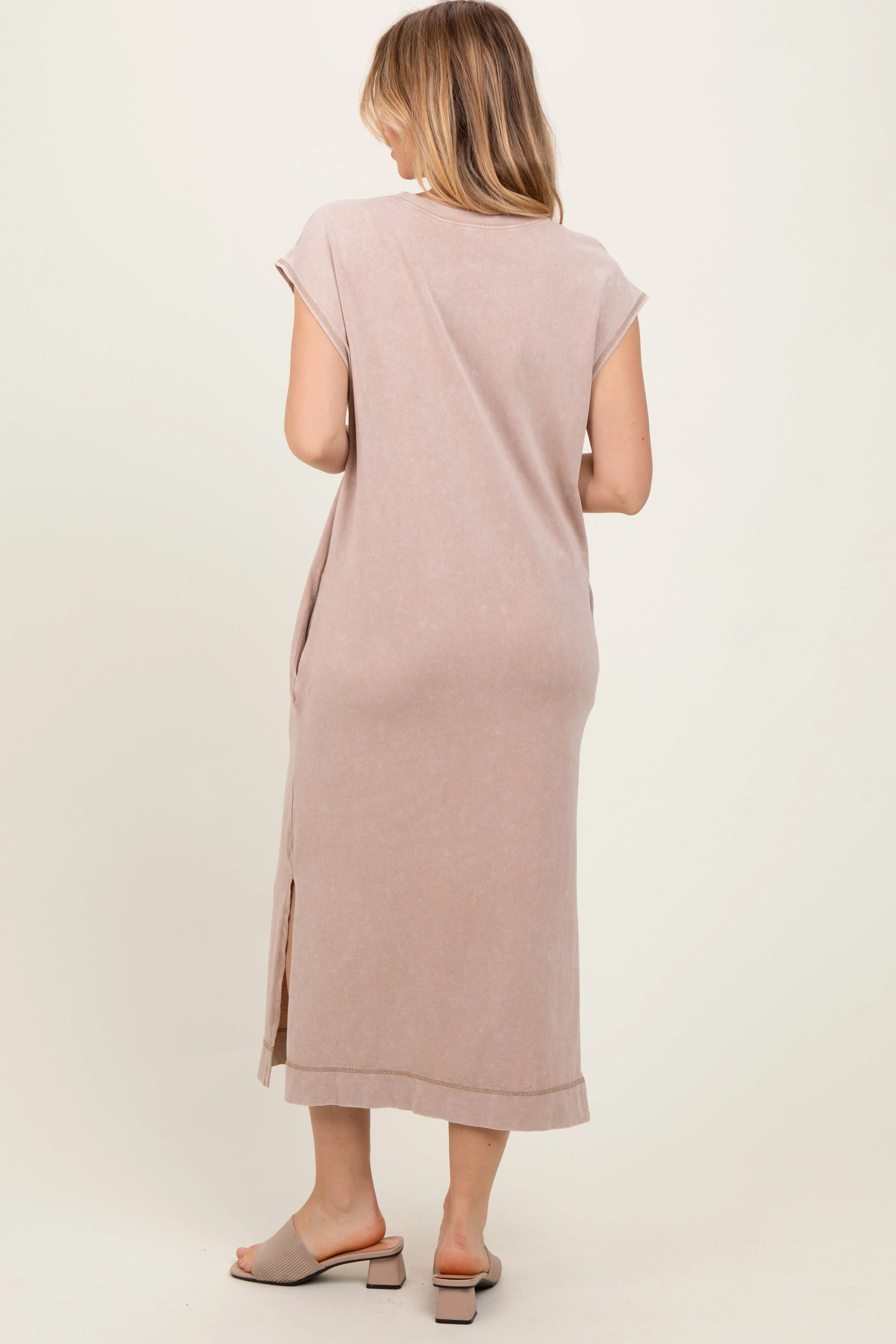 Taupe Casual Sleeveless Pocketed Midi Dress sold by Pinkblush product image thumbnail 4