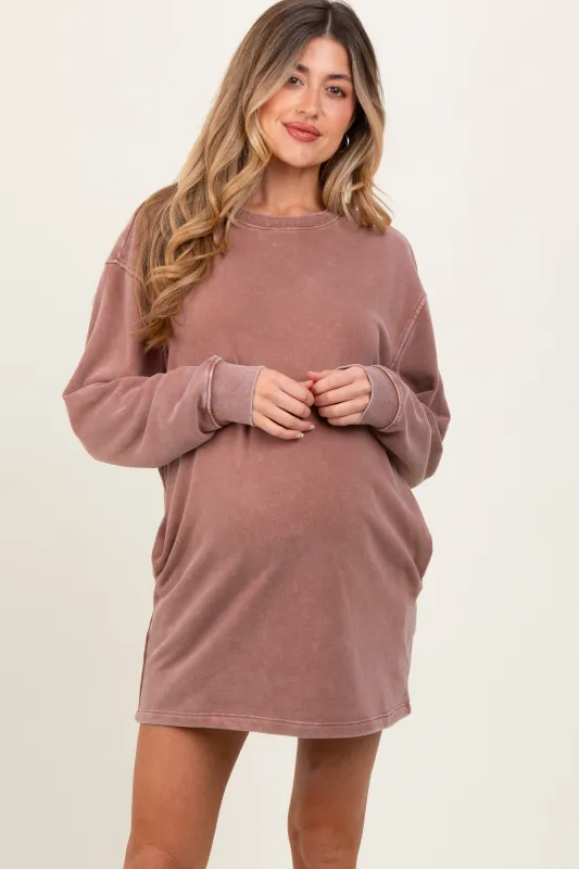 Camel Long Sleeve Oversized Sweatshirt Maternity Mini Dress sold by Pinkblush