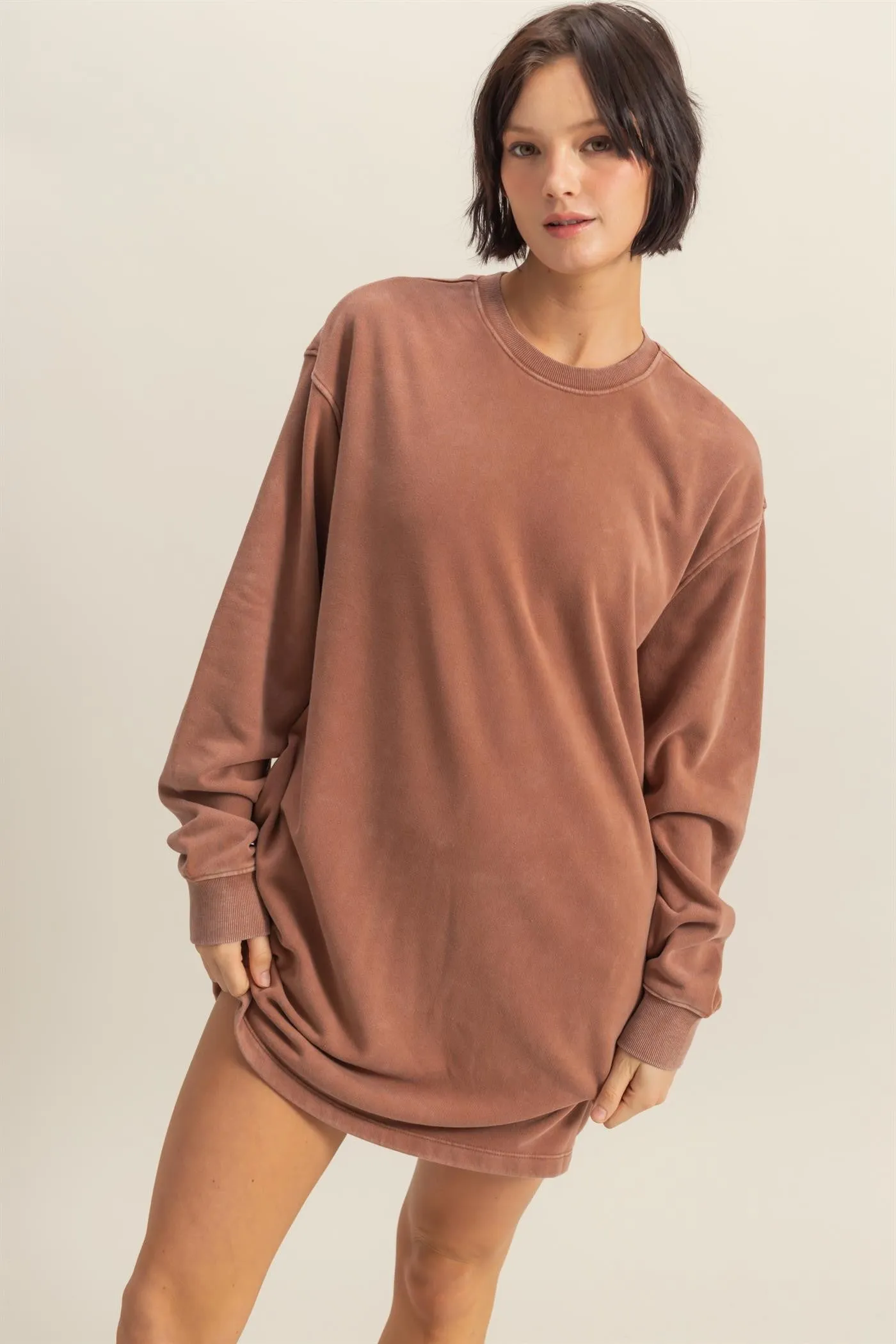 Camel Long Sleeve Oversized Sweatshirt Maternity Mini Dress sold by Pinkblush product image thumbnail 5