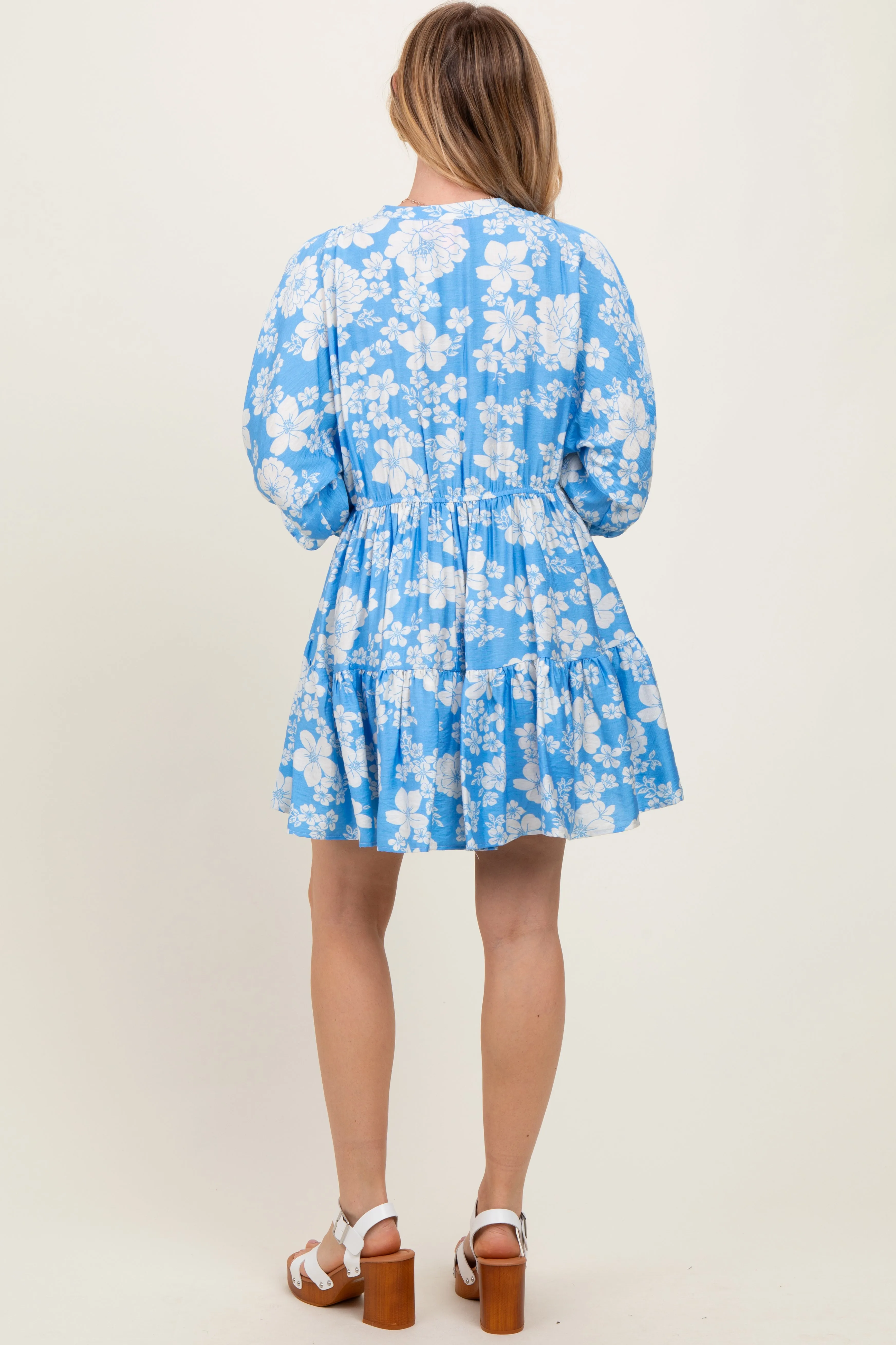 Light Blue Floral Deep V-Neck Mini Dress sold by Pinkblush product image thumbnail 3