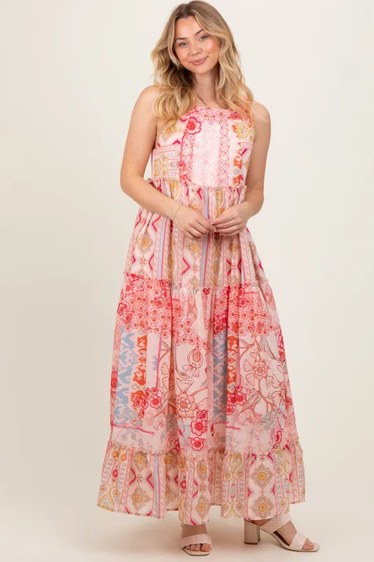 Peach Abstract Printed Maxi Dress sold by Pinkblush