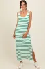 Green Striped Sleeveless Side Slit Maxi Dress sold by Pinkblush