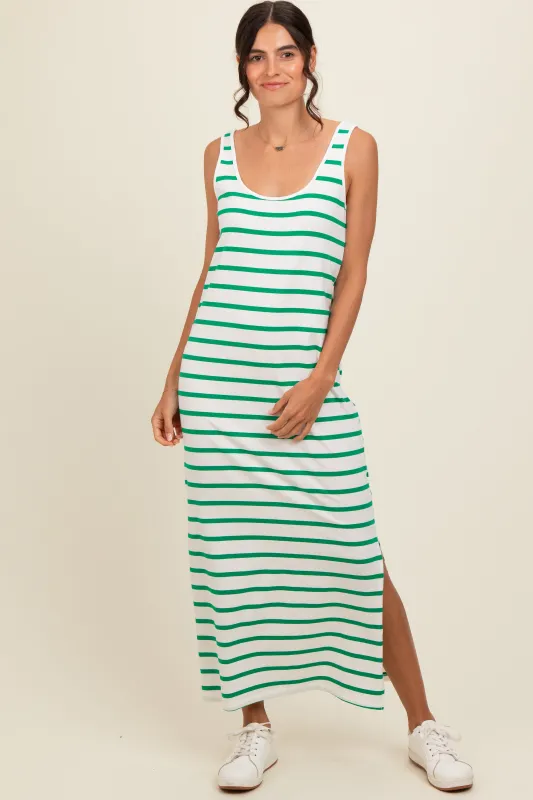 Green Striped Sleeveless Side Slit Maxi Dress sold by Pinkblush
