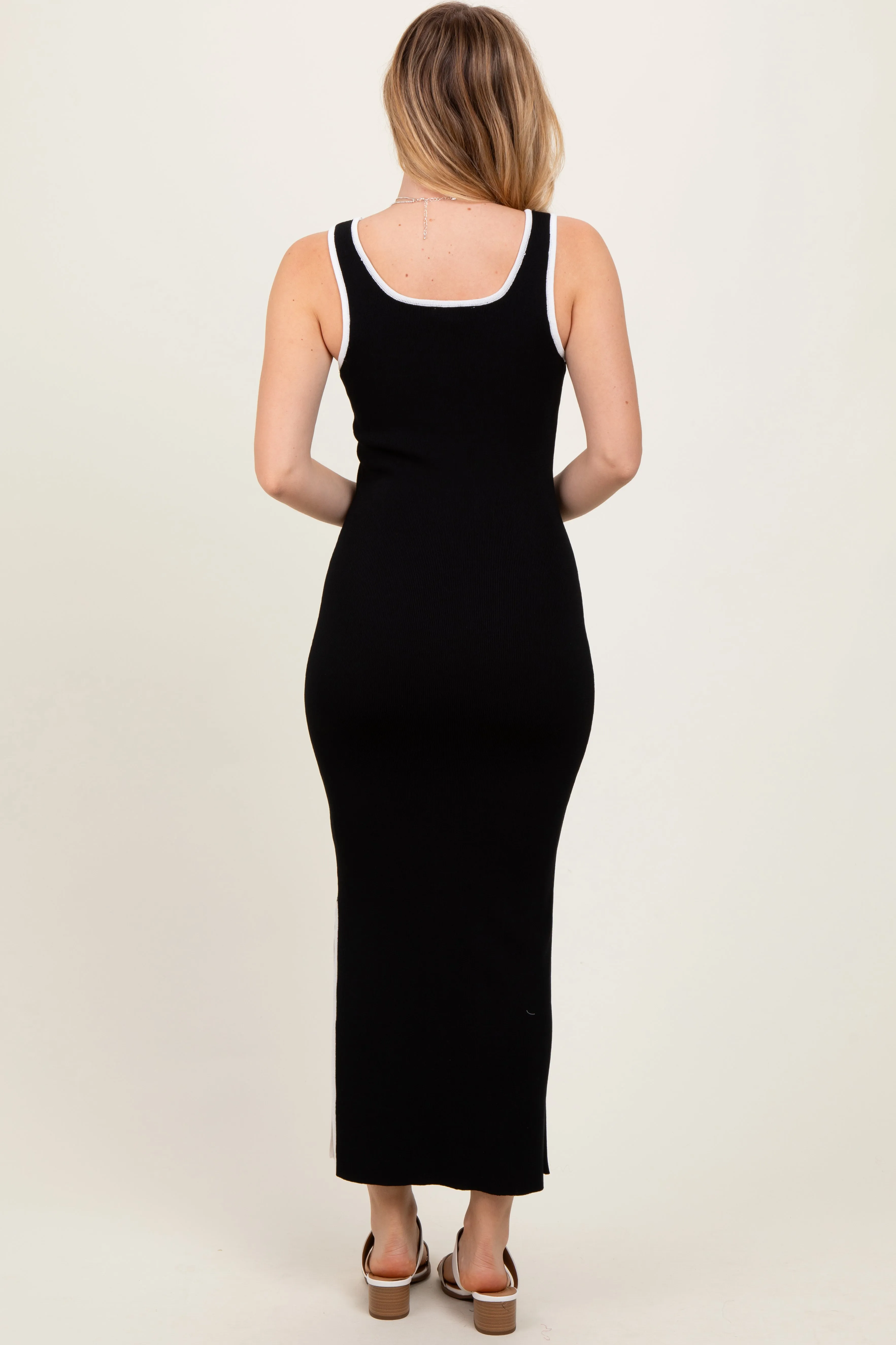 Black Colorblock Trim Knit Side Slit Midi Dress sold by Pinkblush product image thumbnail 4
