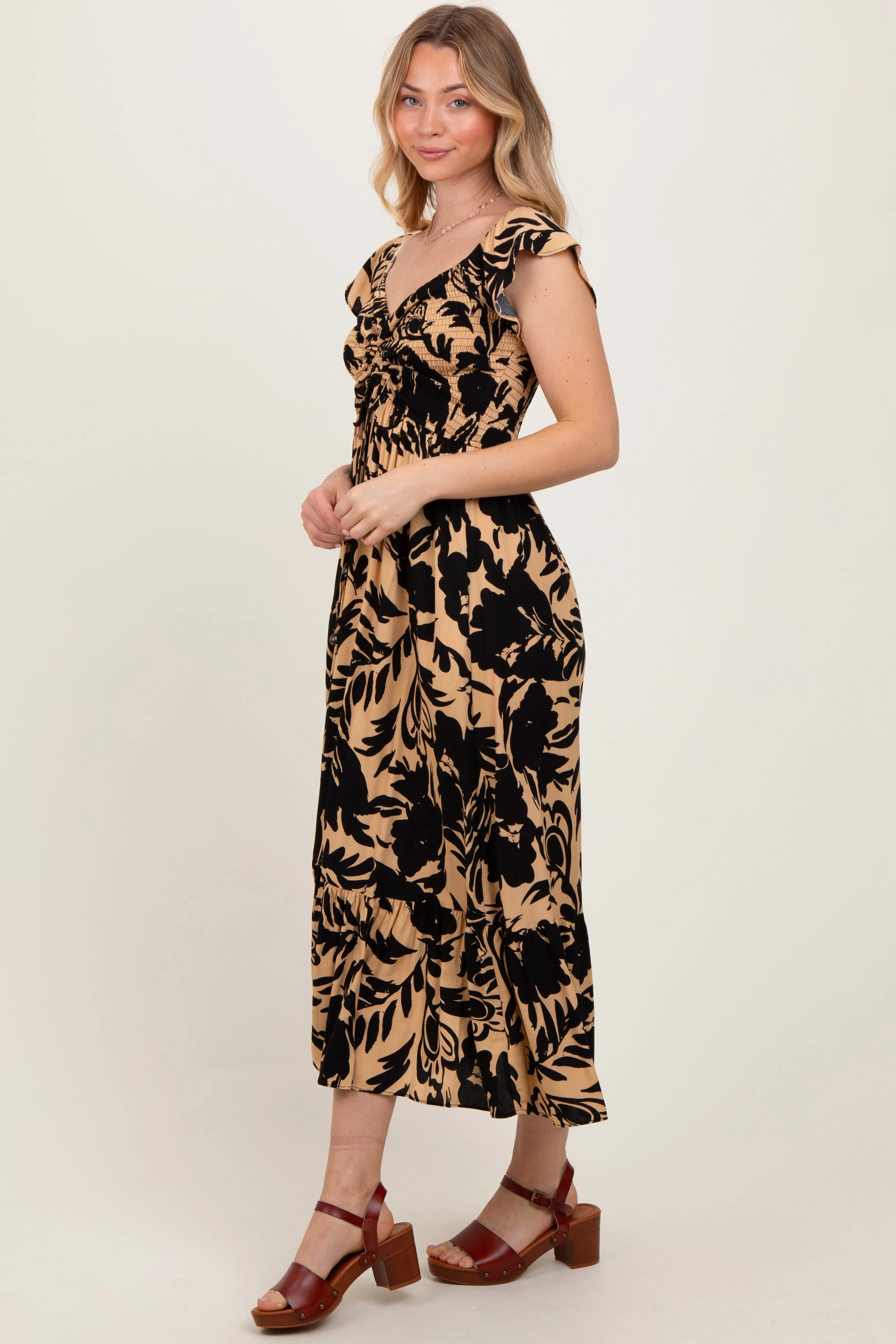 Black Mocha Smocked Top Midi Dress sold by Pinkblush product image thumbnail 3