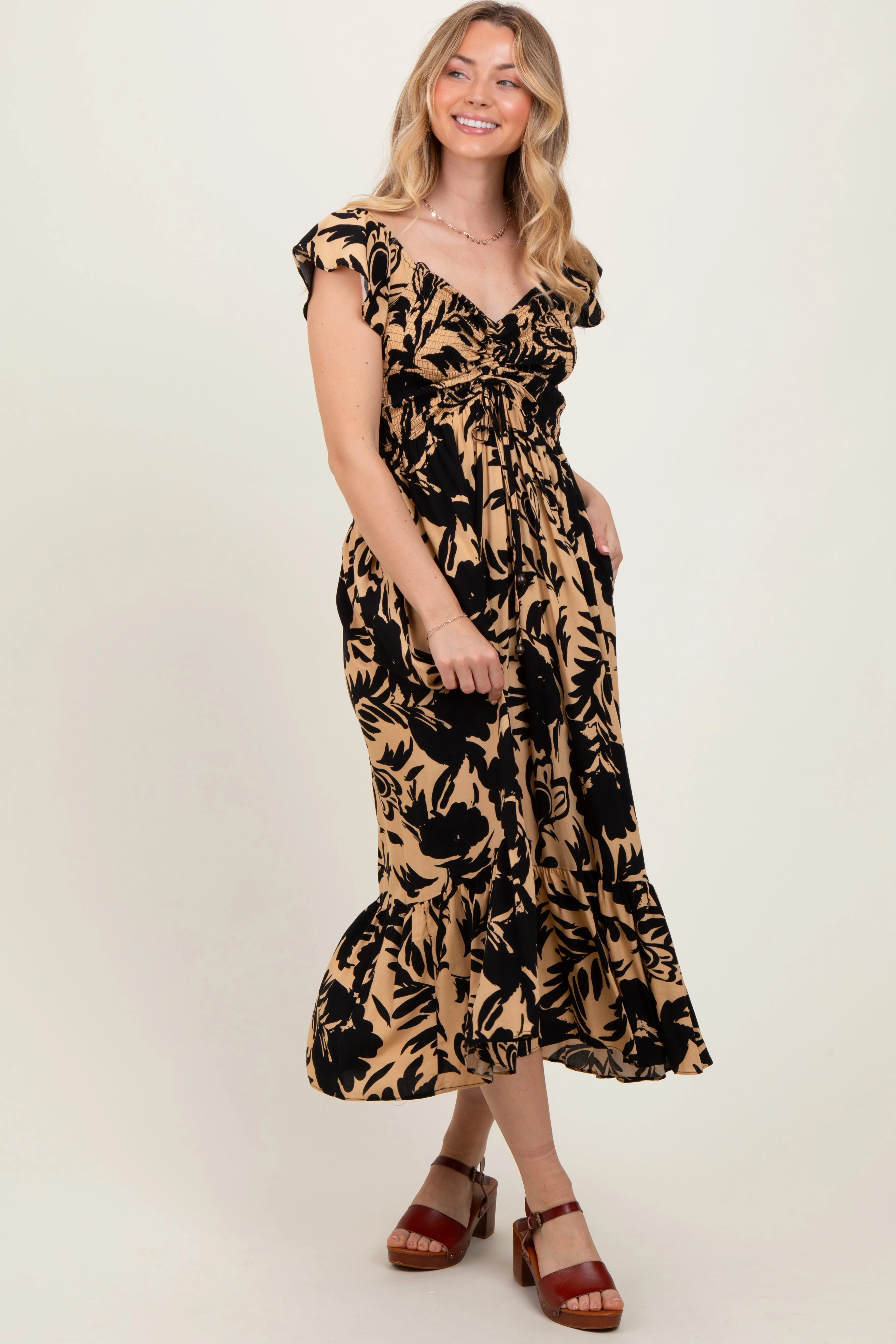 Black Mocha Smocked Top Midi Dress sold by Pinkblush product image thumbnail 2