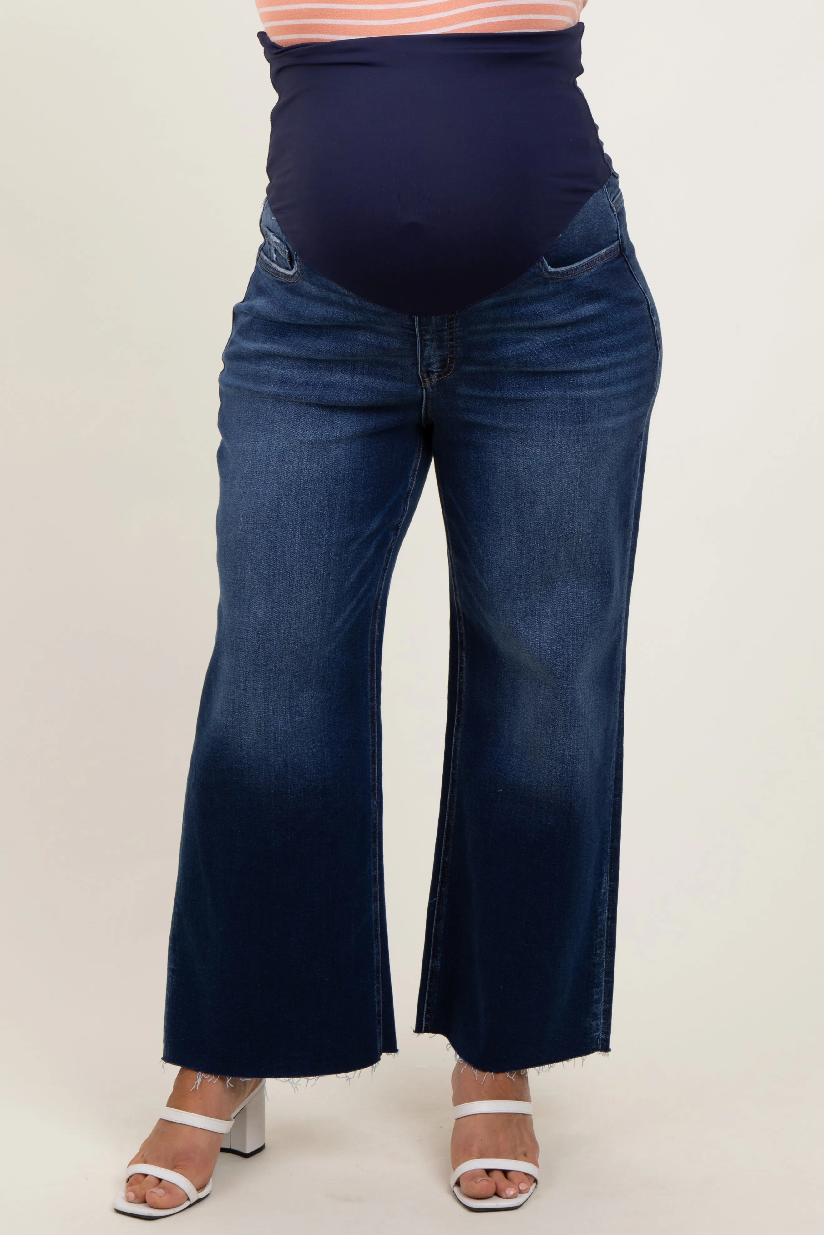 Navy Blue Raw Hem Wide Leg Maternity Plus Jeans sold by Pinkblush product image thumbnail 2