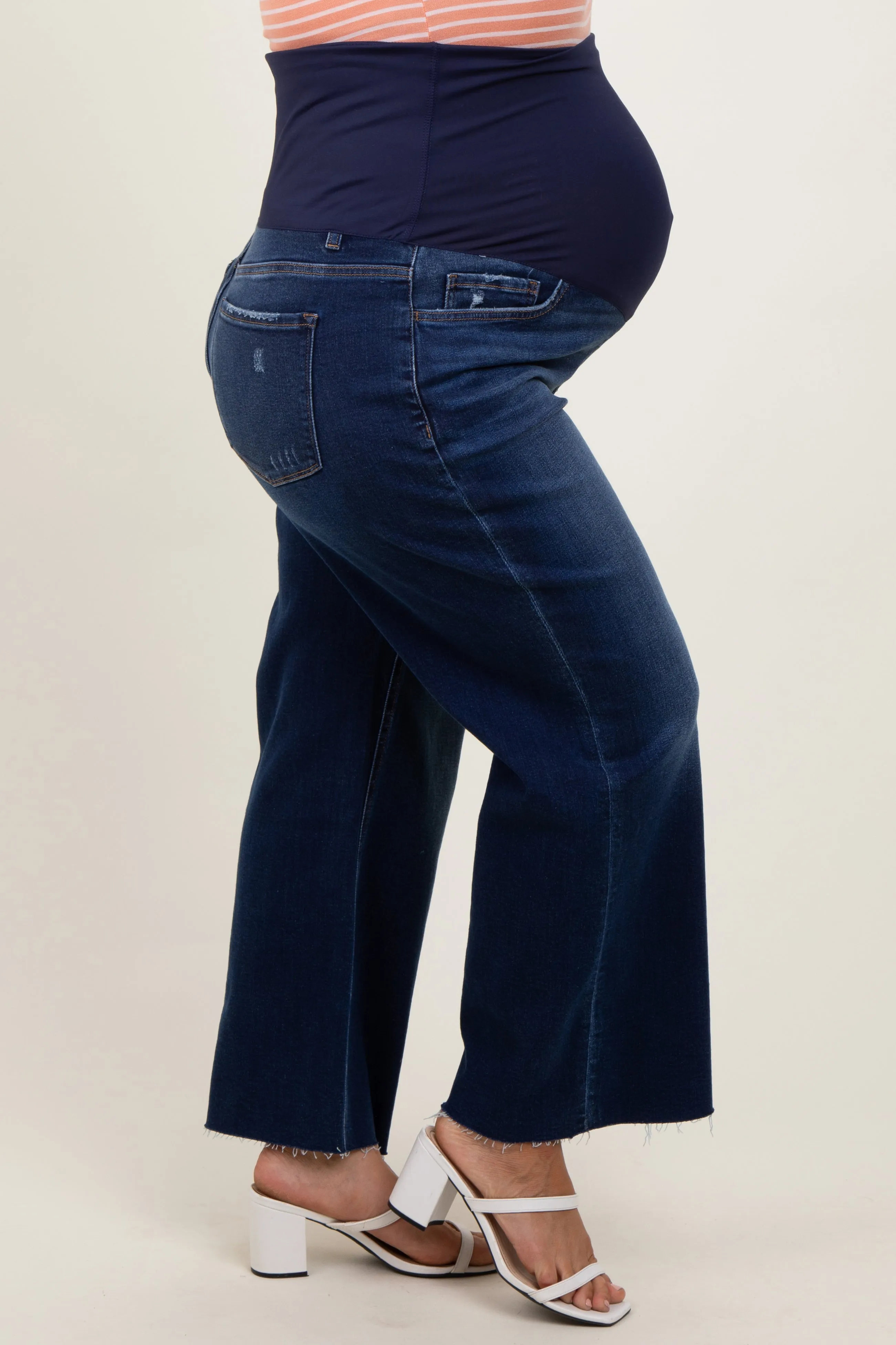 Navy Blue Raw Hem Wide Leg Maternity Plus Jeans sold by Pinkblush product image thumbnail 3