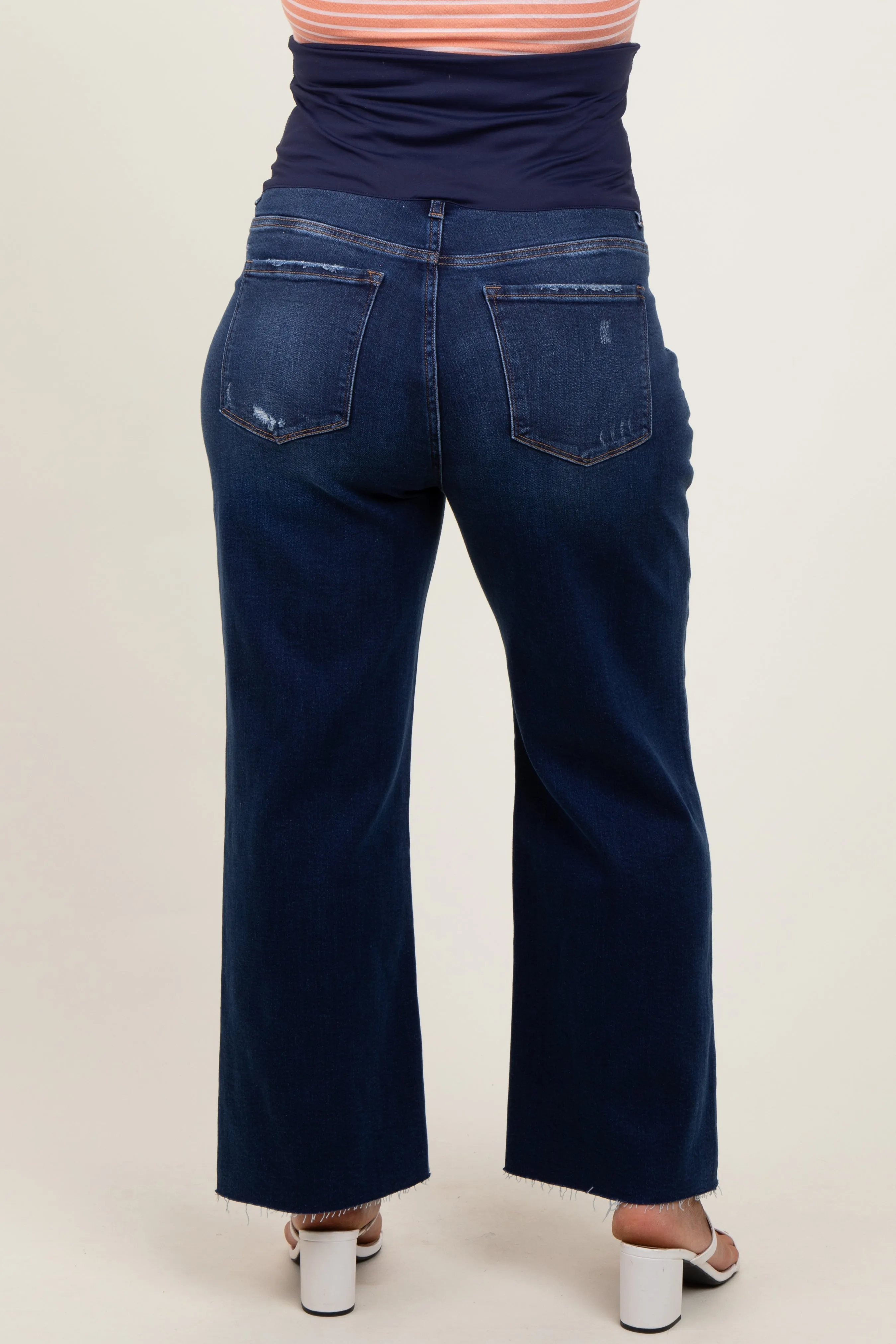 Navy Blue Raw Hem Wide Leg Maternity Plus Jeans sold by Pinkblush product image thumbnail 4