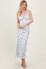 Blue Ribbed Floral Shoulder Tie Maxi Dress sold by Pinkblush