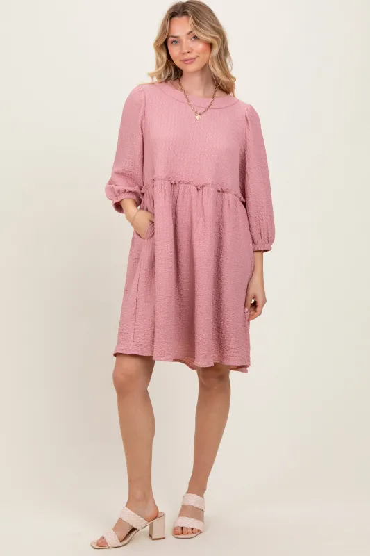 Mauve Knit Ruffle Trim Dress sold by Pinkblush