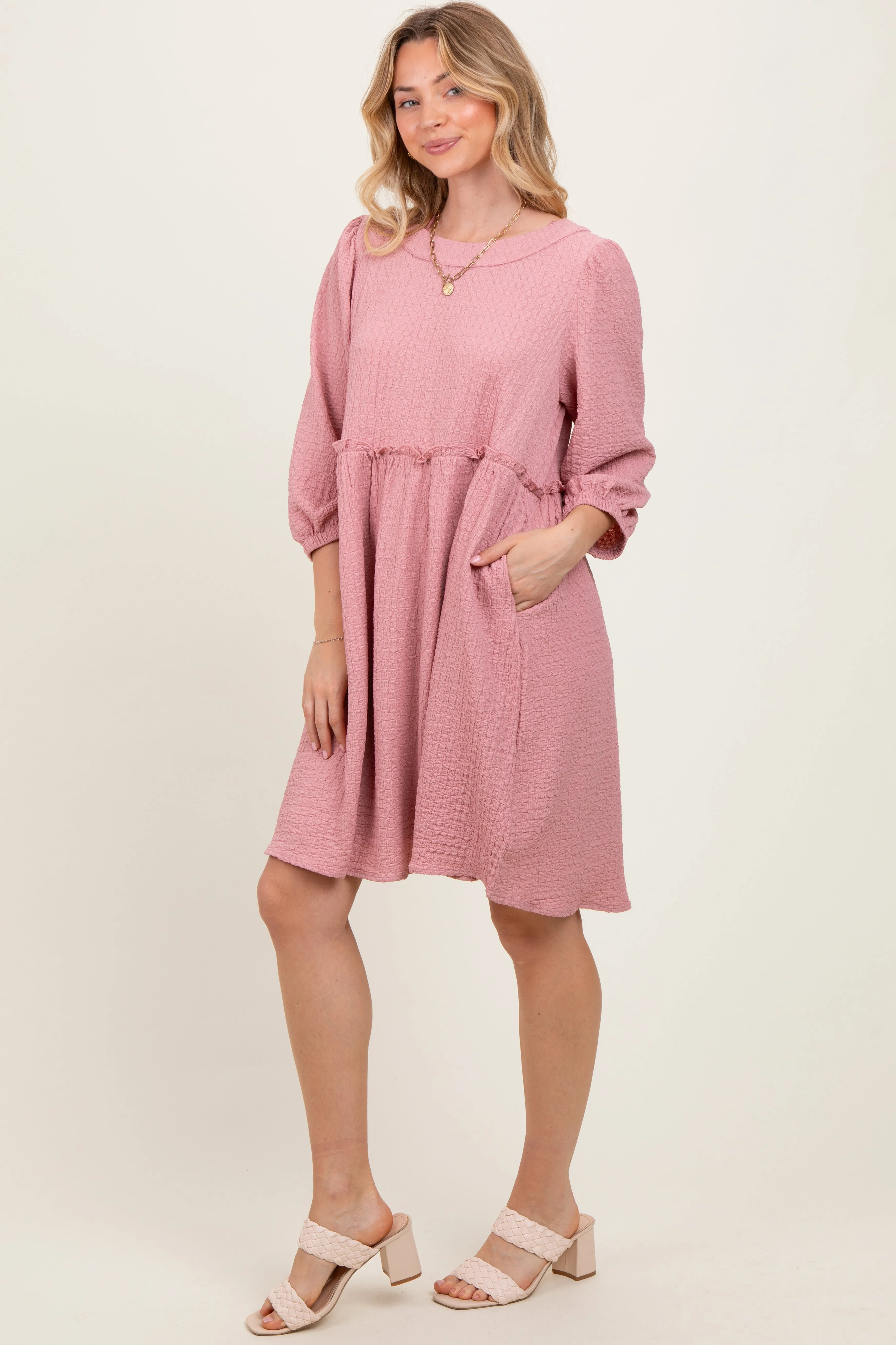 Mauve Knit Ruffle Trim Dress sold by Pinkblush product image thumbnail 2