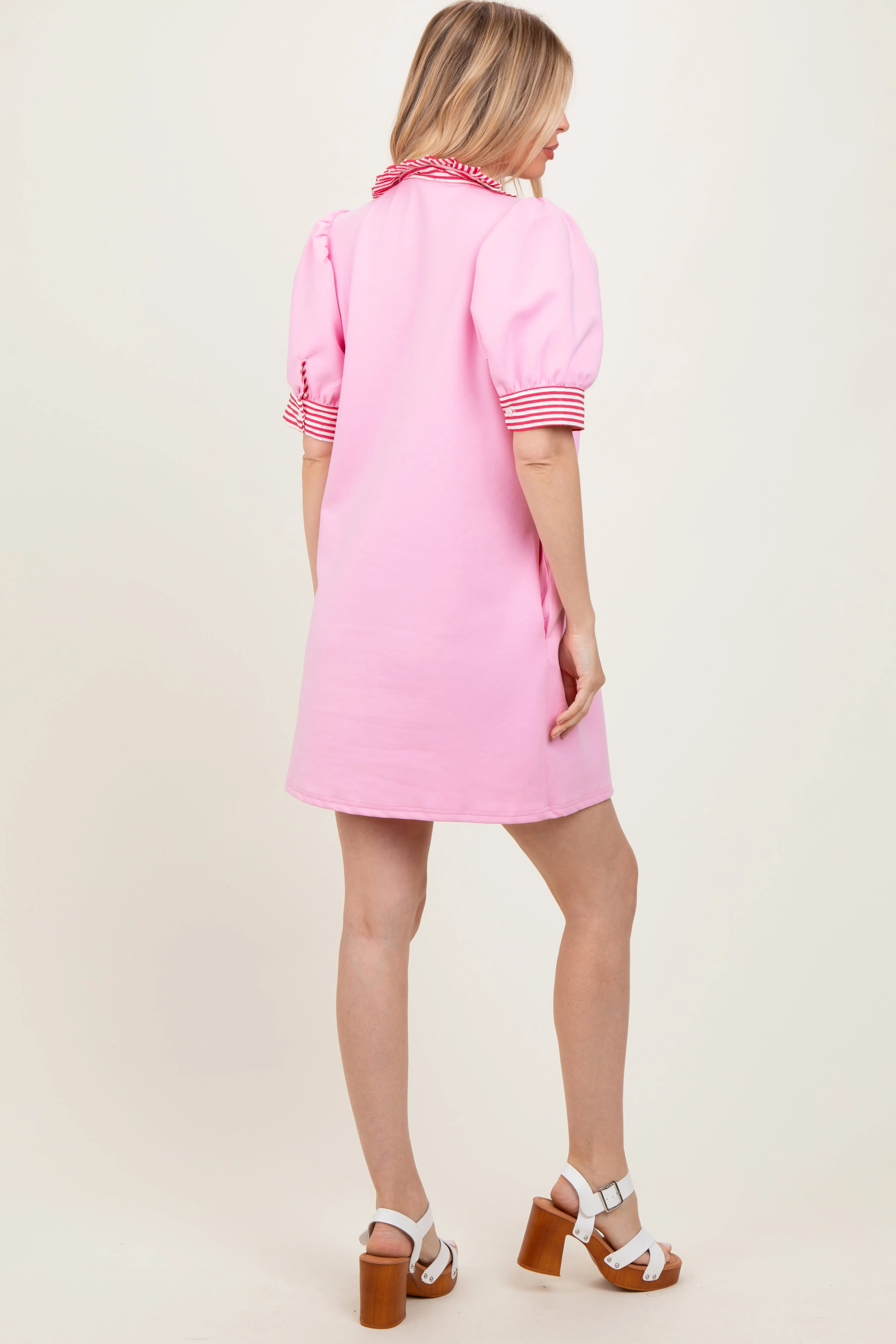Light Pink Mock Neck Contrast Striped Trim Mini Dress sold by Pinkblush product image thumbnail 4